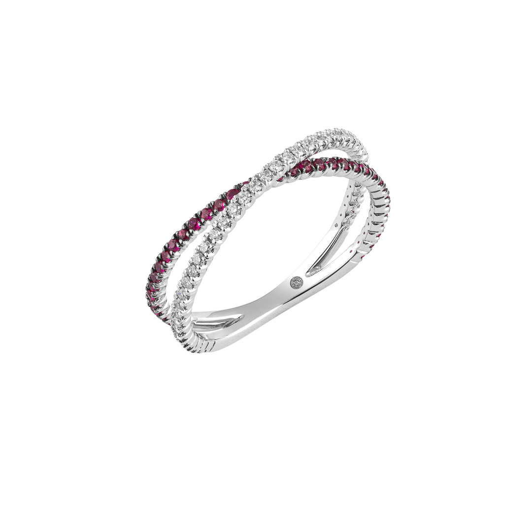White gold Iris ring with rubies