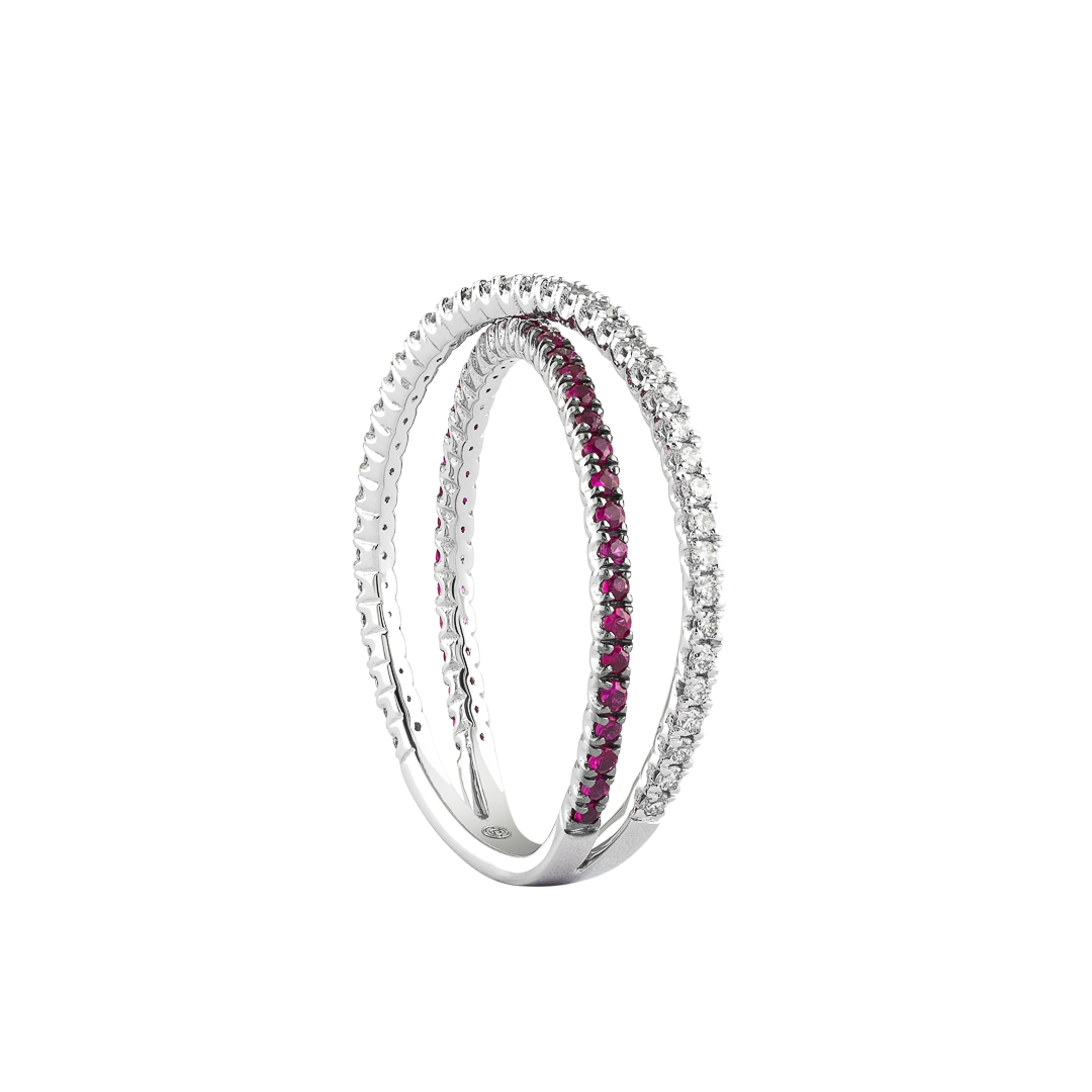 Gioiello in oro bianco Anello Iris in oro bianco e rubini Pisa diamanti