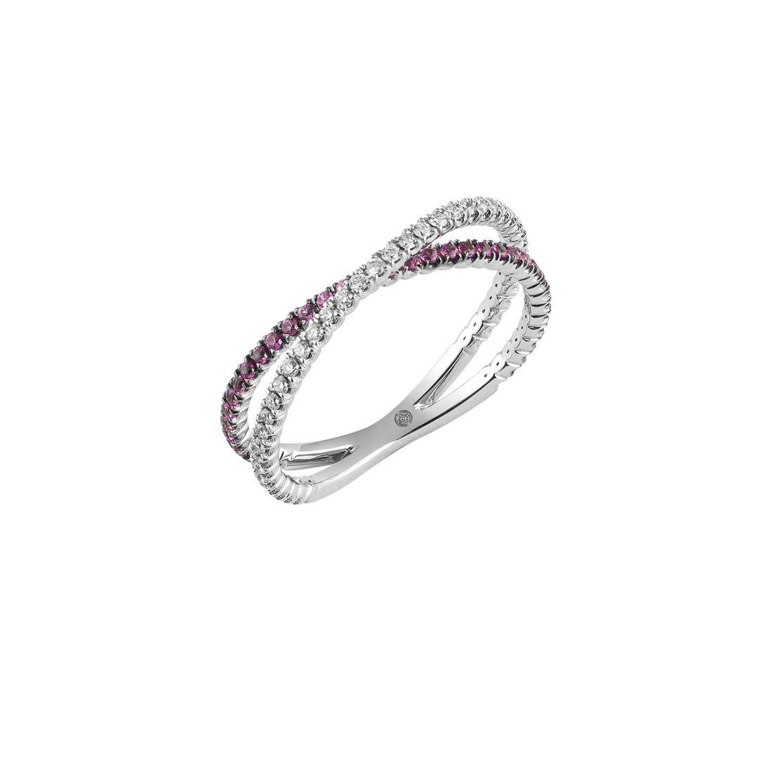 Gioiello in oro bianco Anello Iris in oro bianco e zaffiri rosa Pisa diamanti