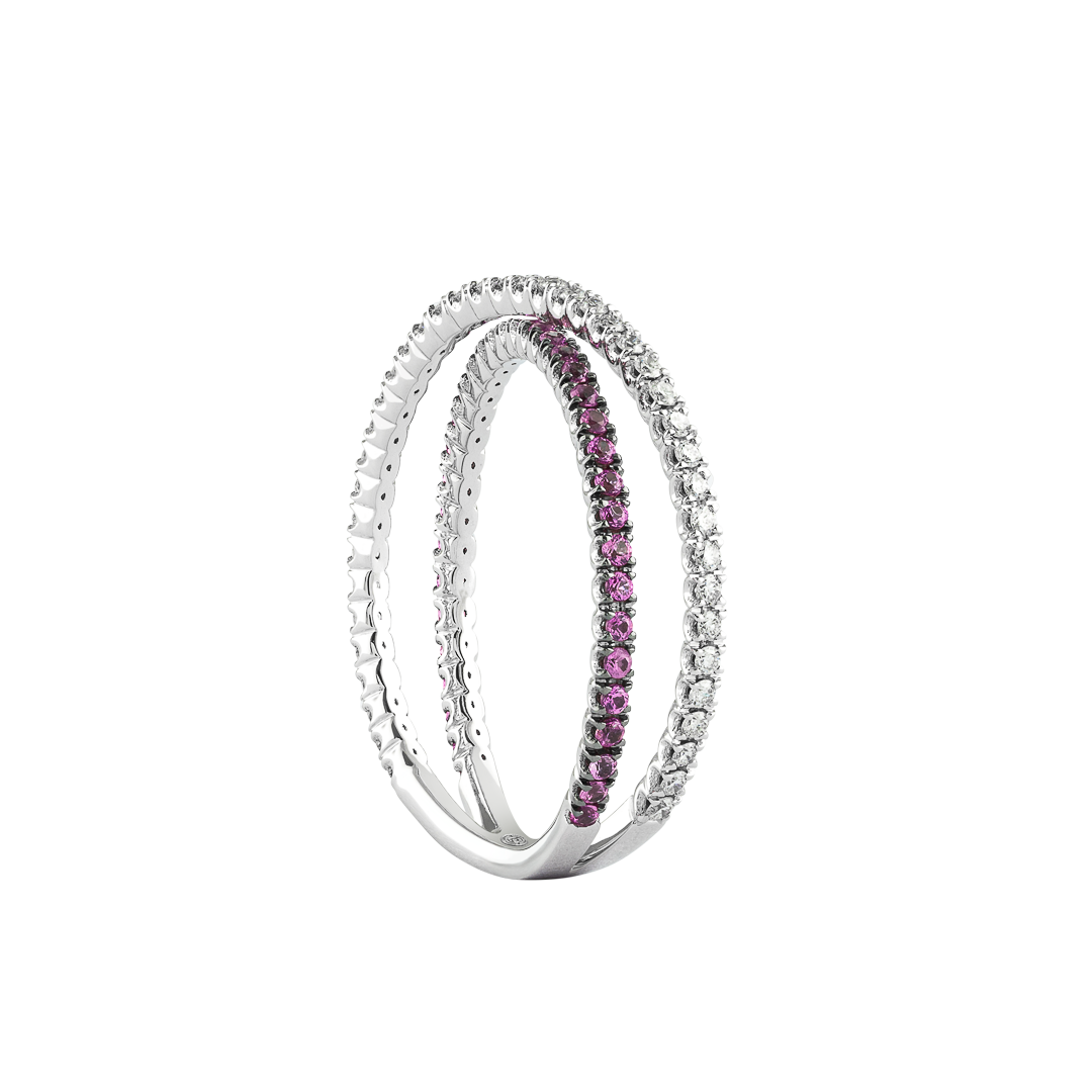 Gioiello in oro bianco Anello Iris in oro bianco e zaffiri rosa Pisa diamanti