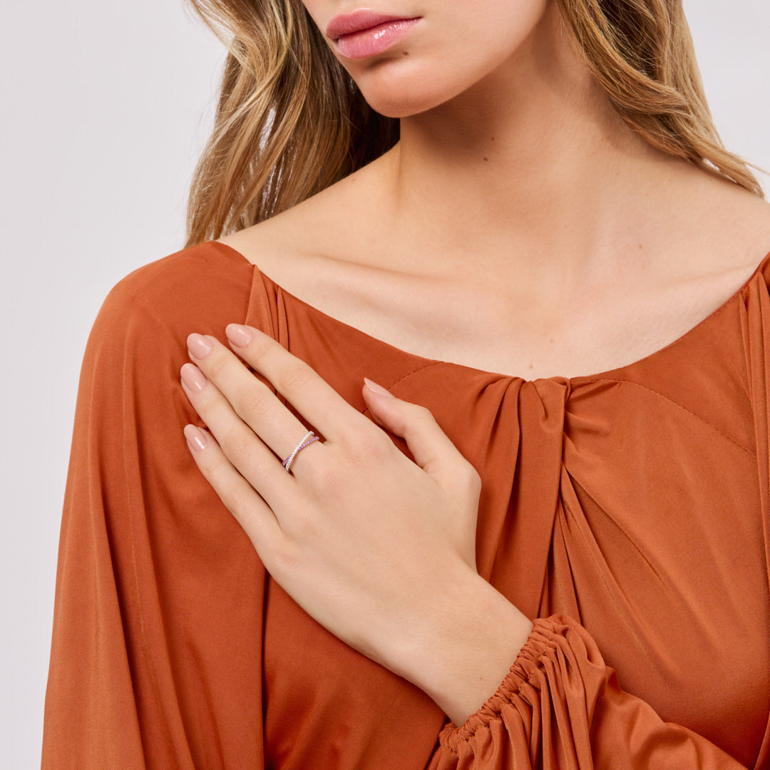 Ring in white gold White gold Iris ring with pink sapphires Pisa diamanti