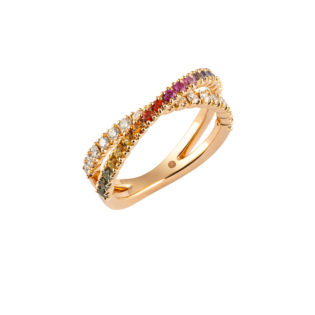 Gioiello in oro rosa Anello Iris in oro rosa e zaffiri Pisa diamanti