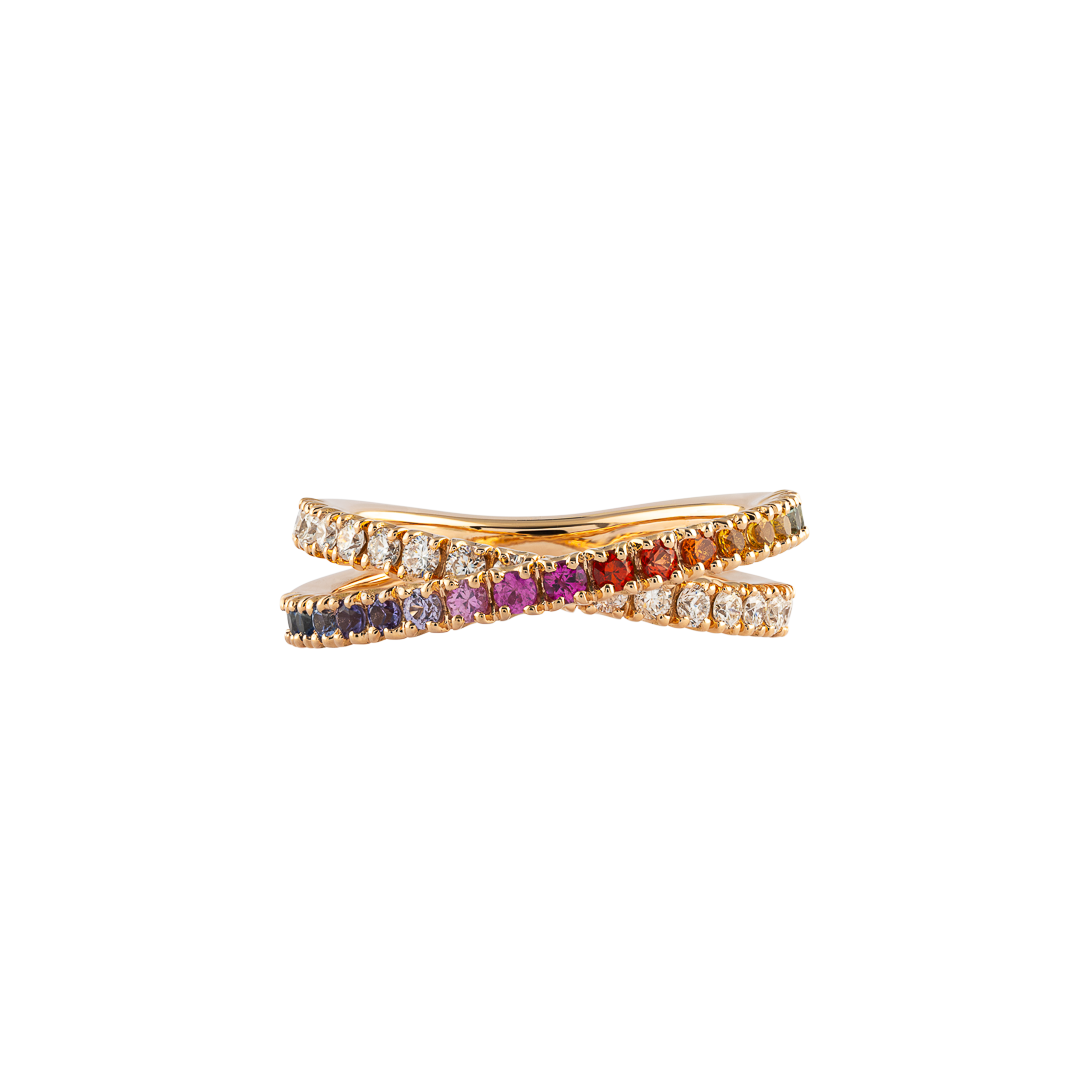 Gioiello in oro rosa Anello Iris in oro rosa e zaffiri Pisa diamanti