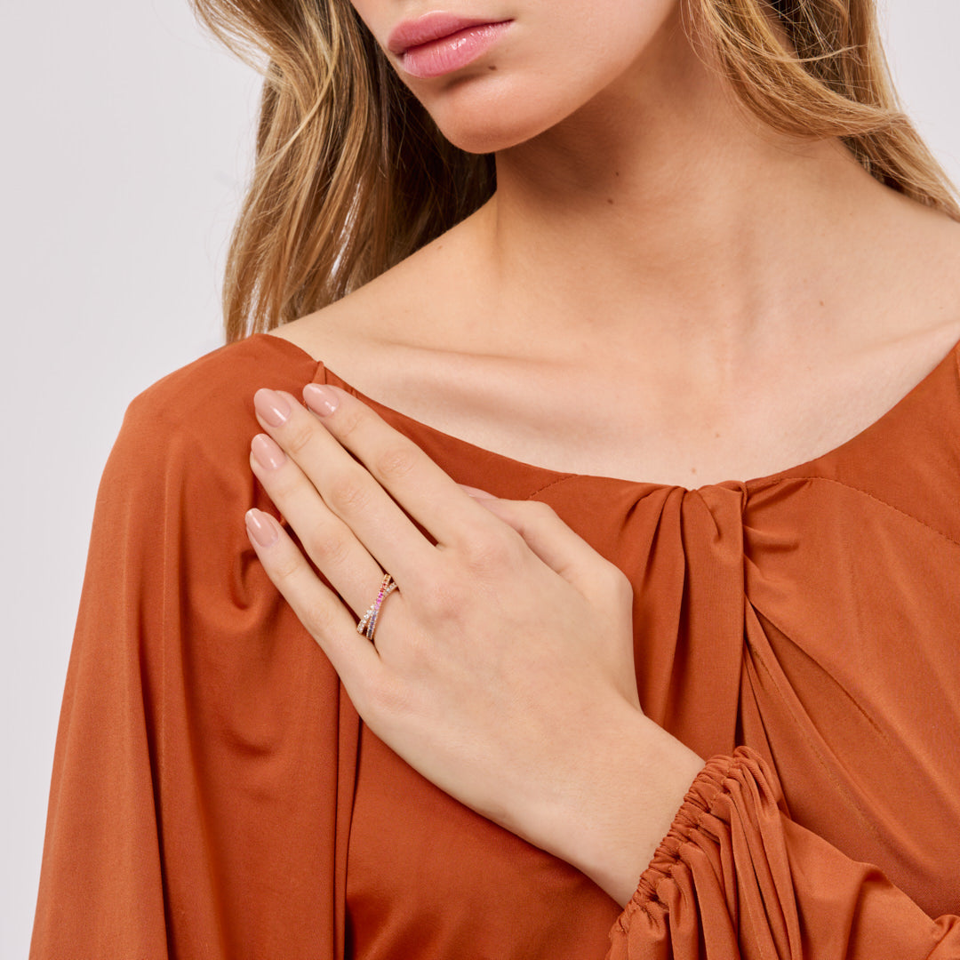 Ring in rose gold Rose gold Iris ring with sapphires Pisa diamanti