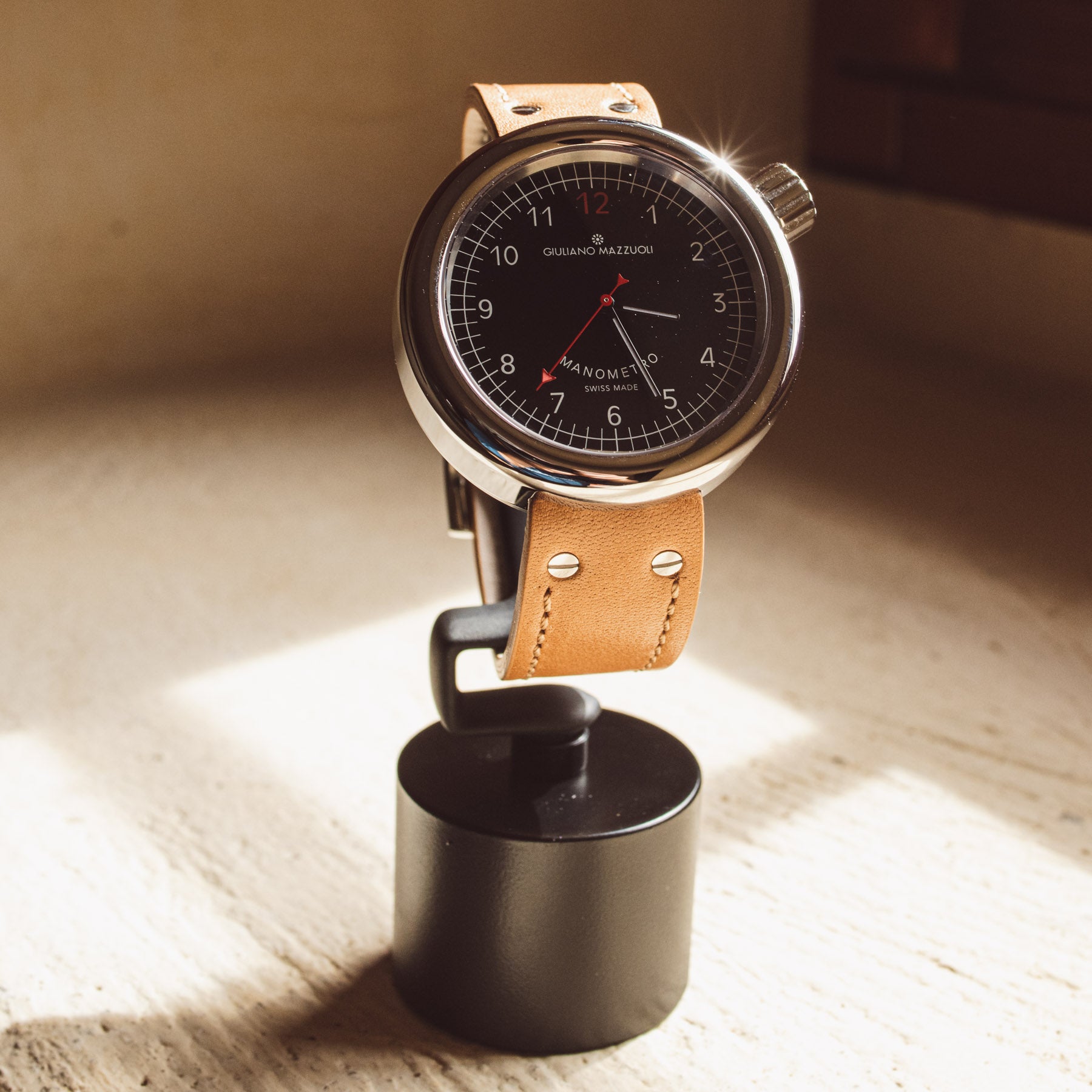 Orologio in acciaio Manometro Compressed Polished Black Mazzuoli