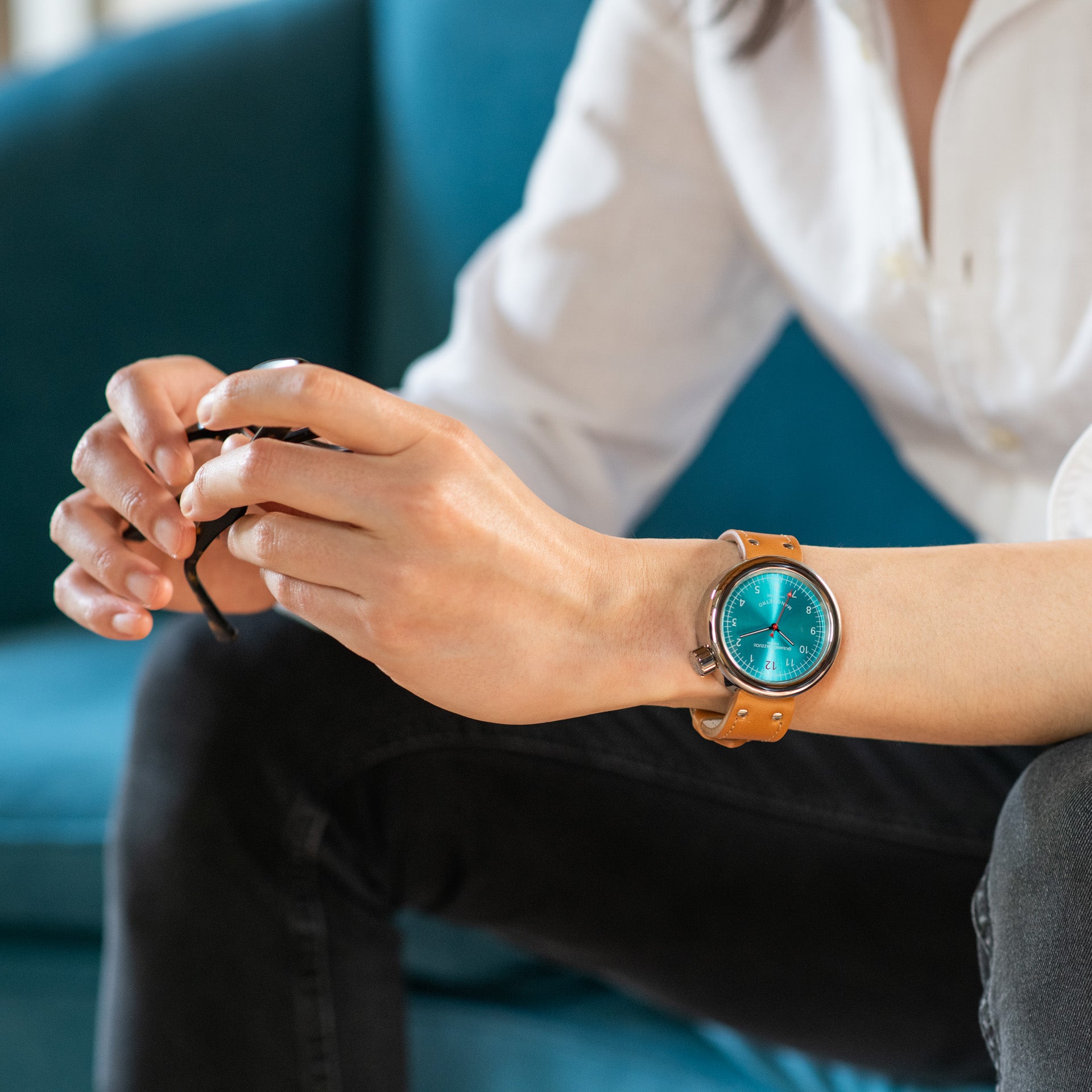 Watch in steel Manometro Polished Acquamarine Mazzuoli