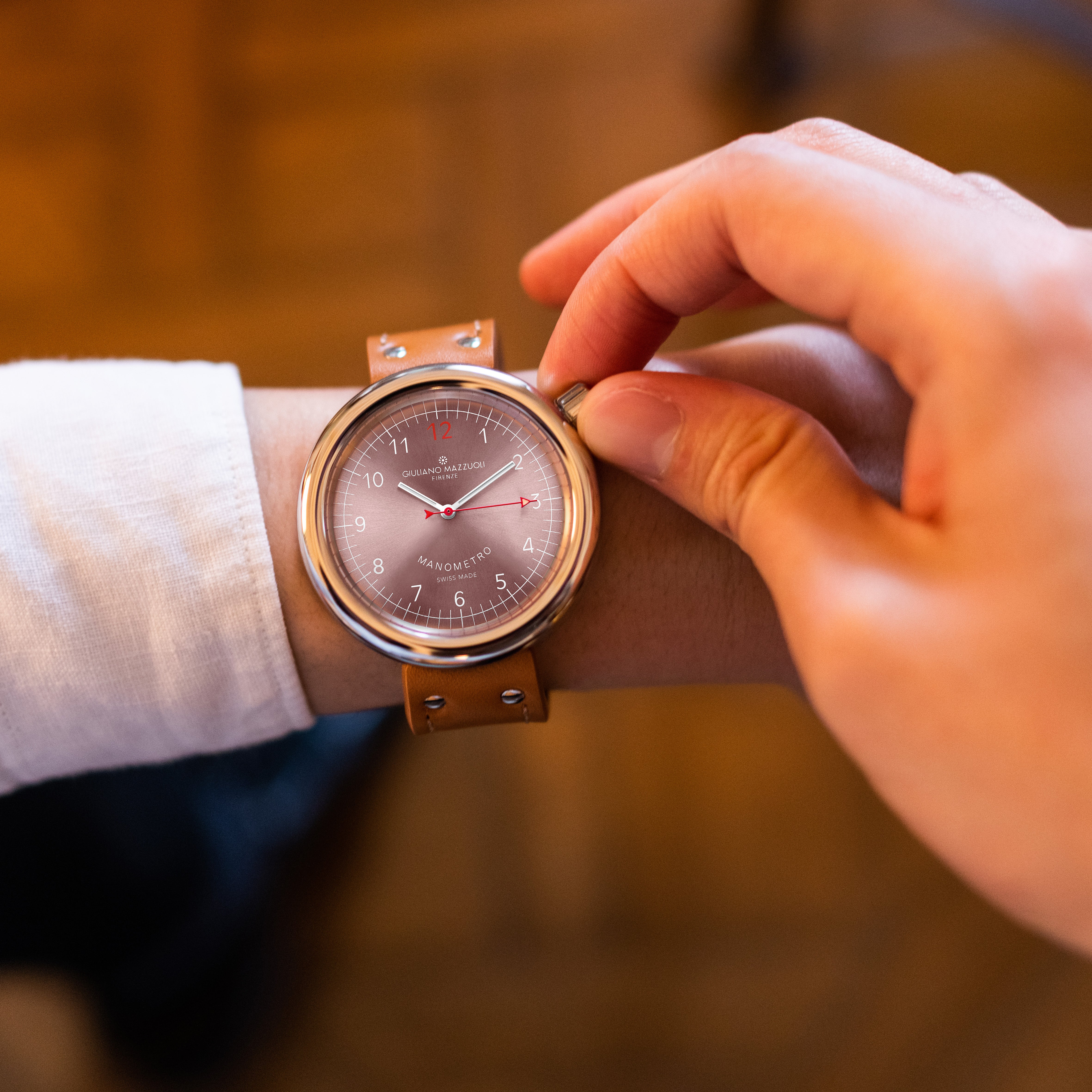 Orologio in acciaio Manometro Madreperla Rosa Mazzuoli