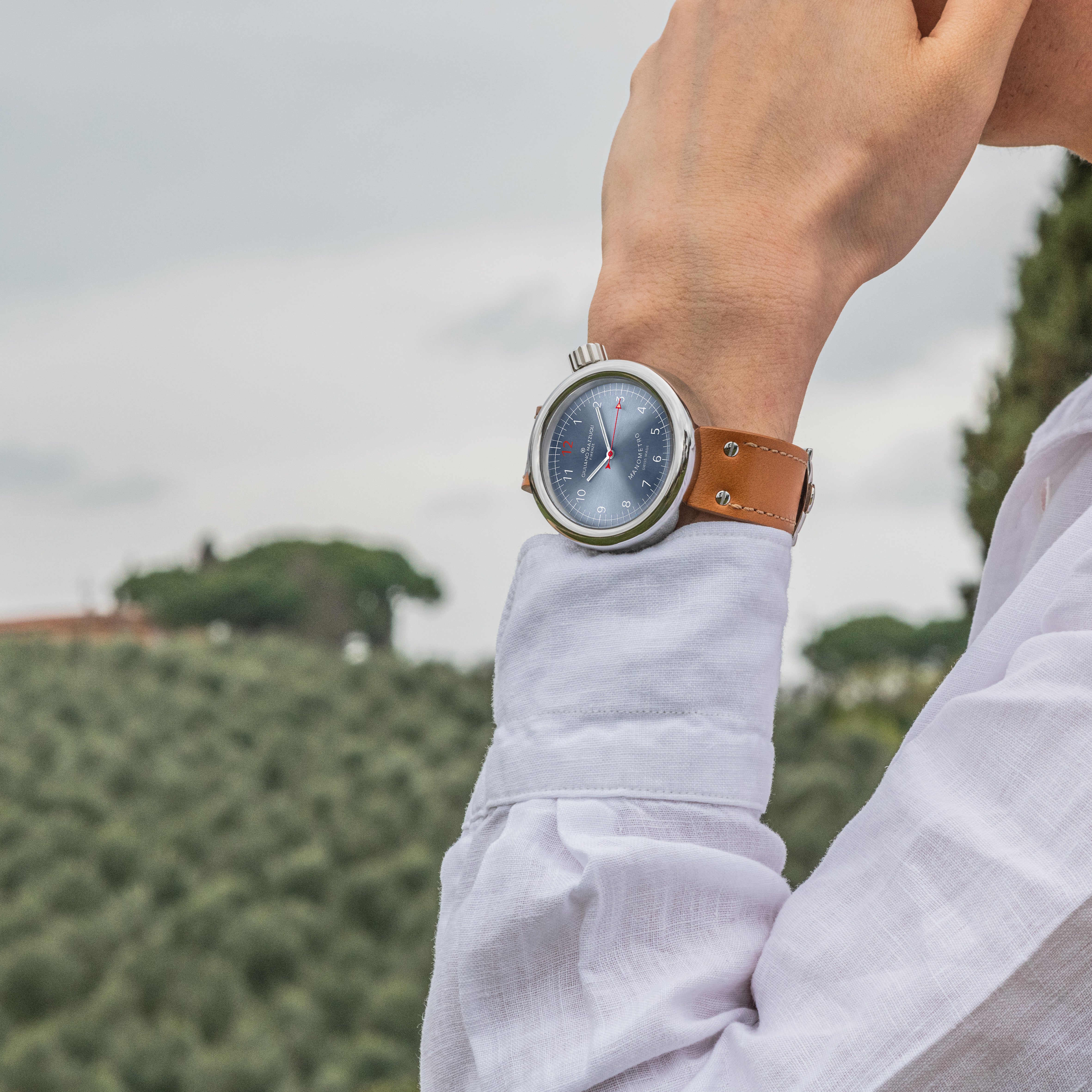 Watch in steel Manometro Blue Mother-Of-Pearl Mazzuoli