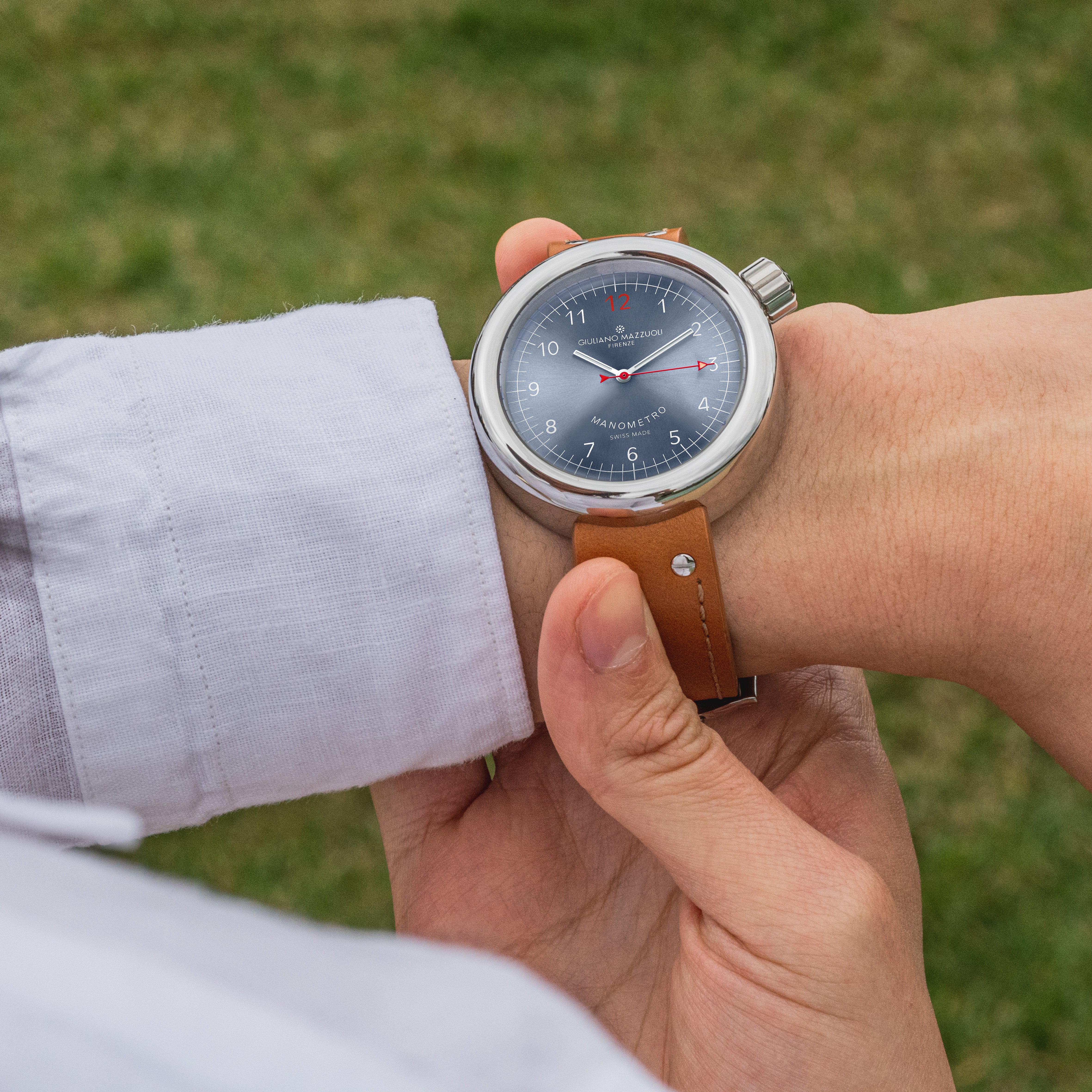 Watch in steel Manometro Polished Blue Mother-Of-Pearl Mazzuoli