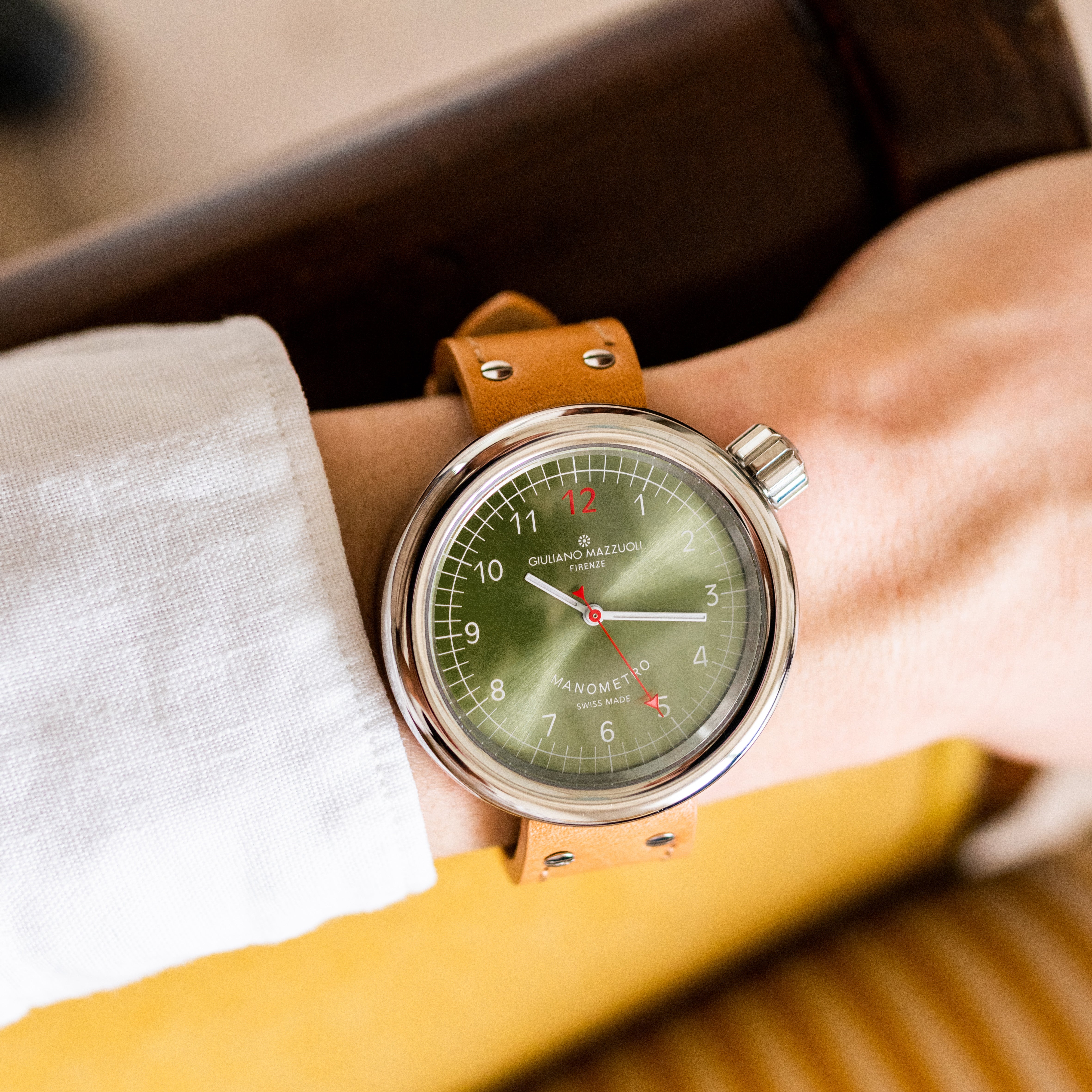 Orologio in acciaio Manometro Verde muschio Mazzuoli