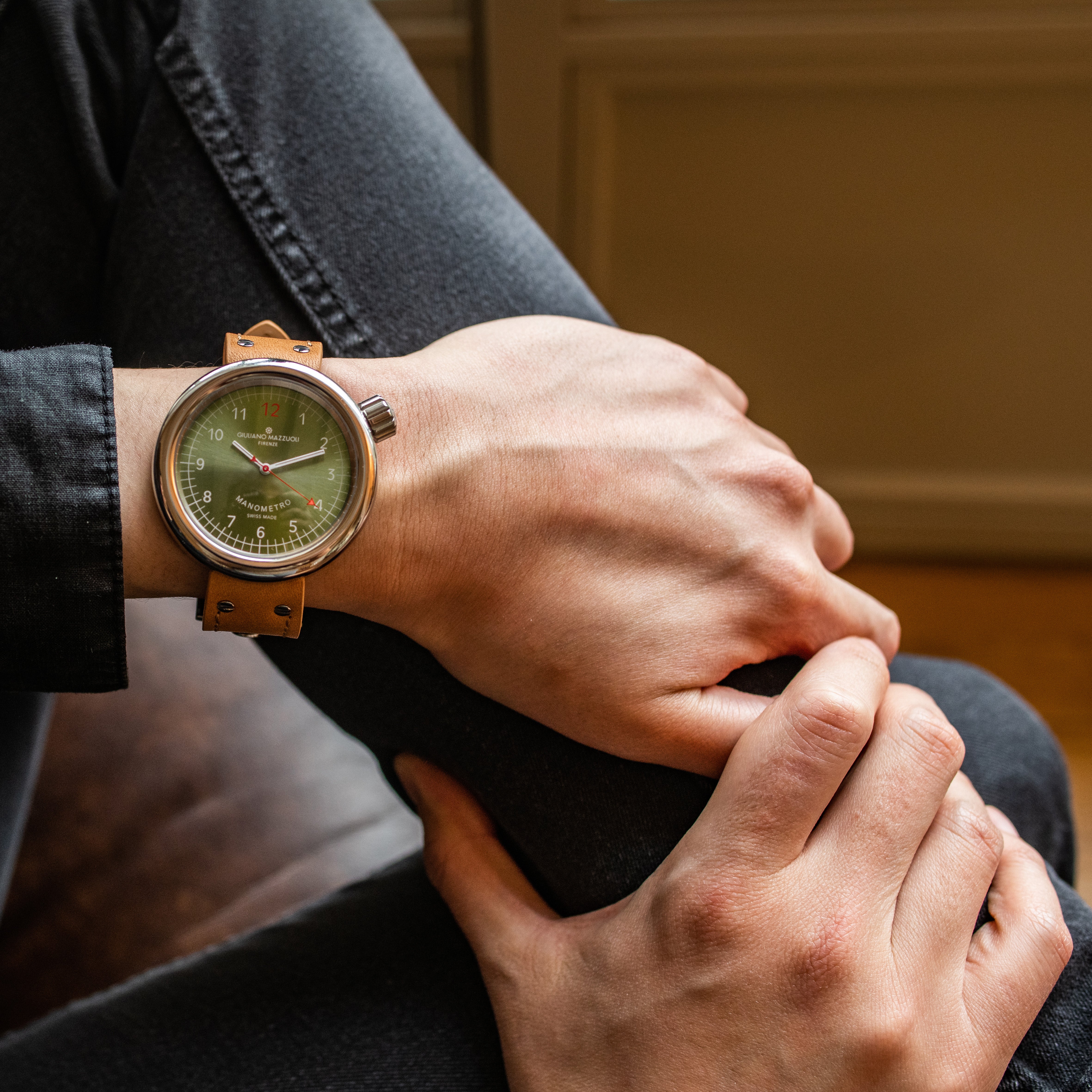 Orologio in acciaio Manometro Verde muschio Mazzuoli