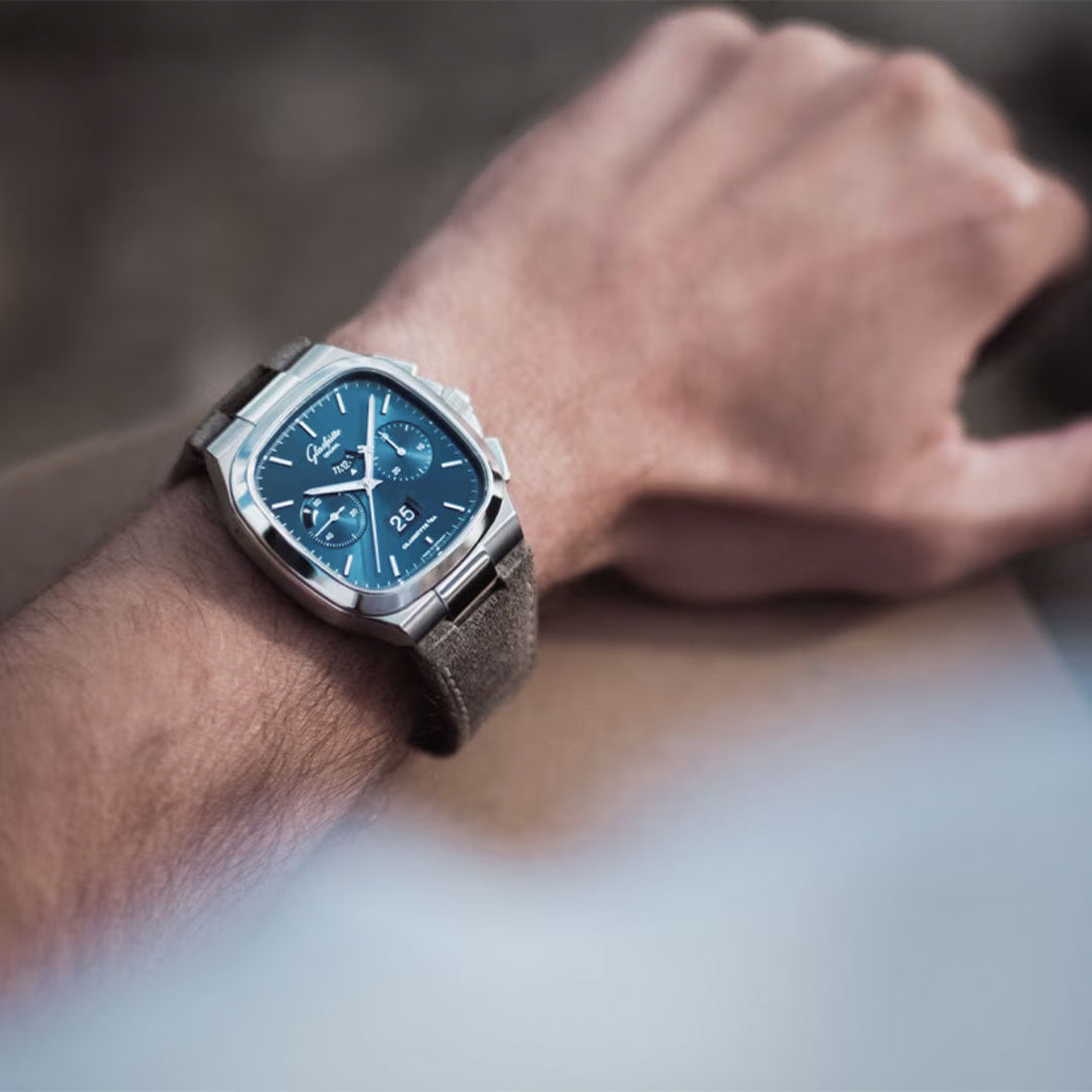 Orologio in acciaio Seventies Chronograph Panorama Date Glashutte original