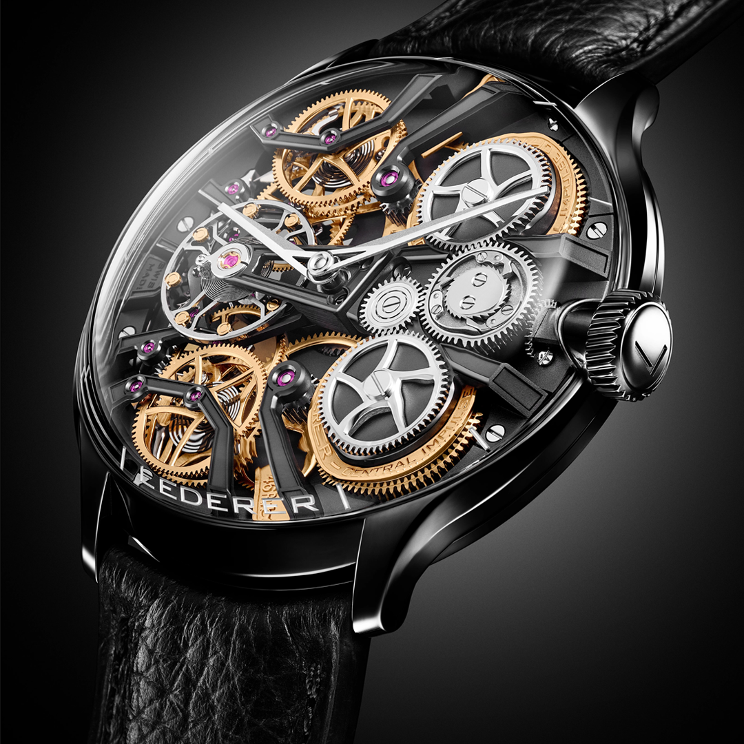 Watch in dlc-coated steel CIC 44 MM InVerto Lederer