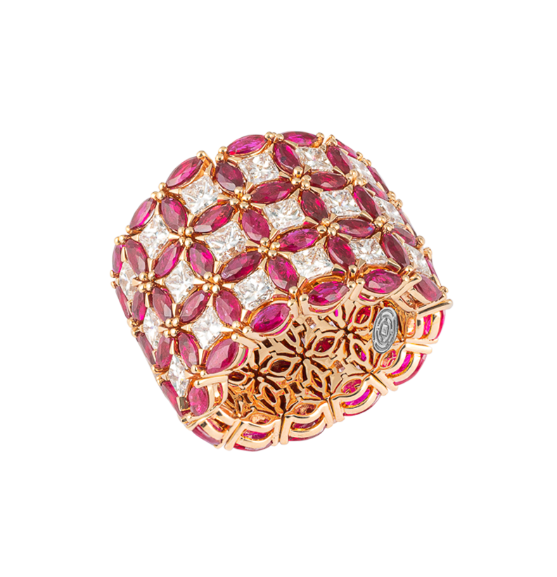 Gioiello in oro rosa Anello Diade Full Pavé in oro rosa Pisa diamanti
