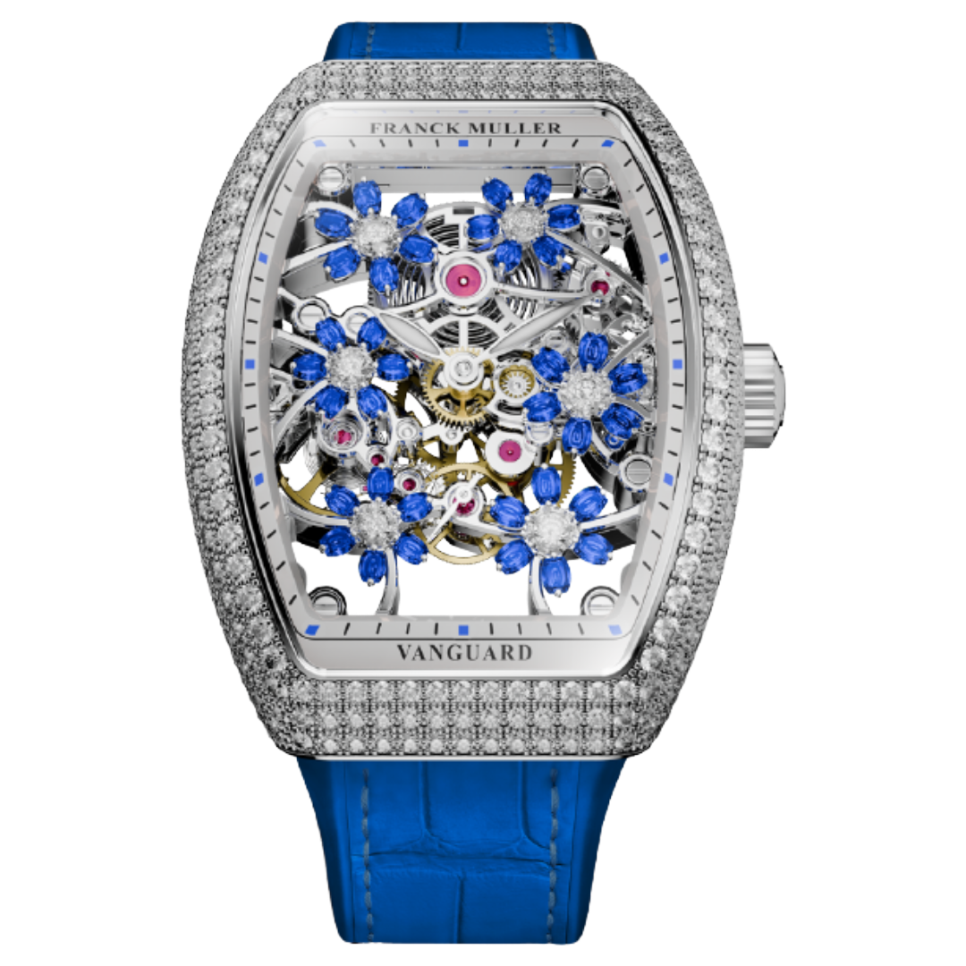 Watch in white gold Vanguard Curvex Cut Flower Franck muller