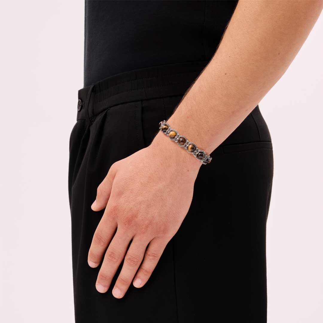 Gioiello in argento Bracciale in argento e sfere in occhio di tigre Emanuele bicocchi