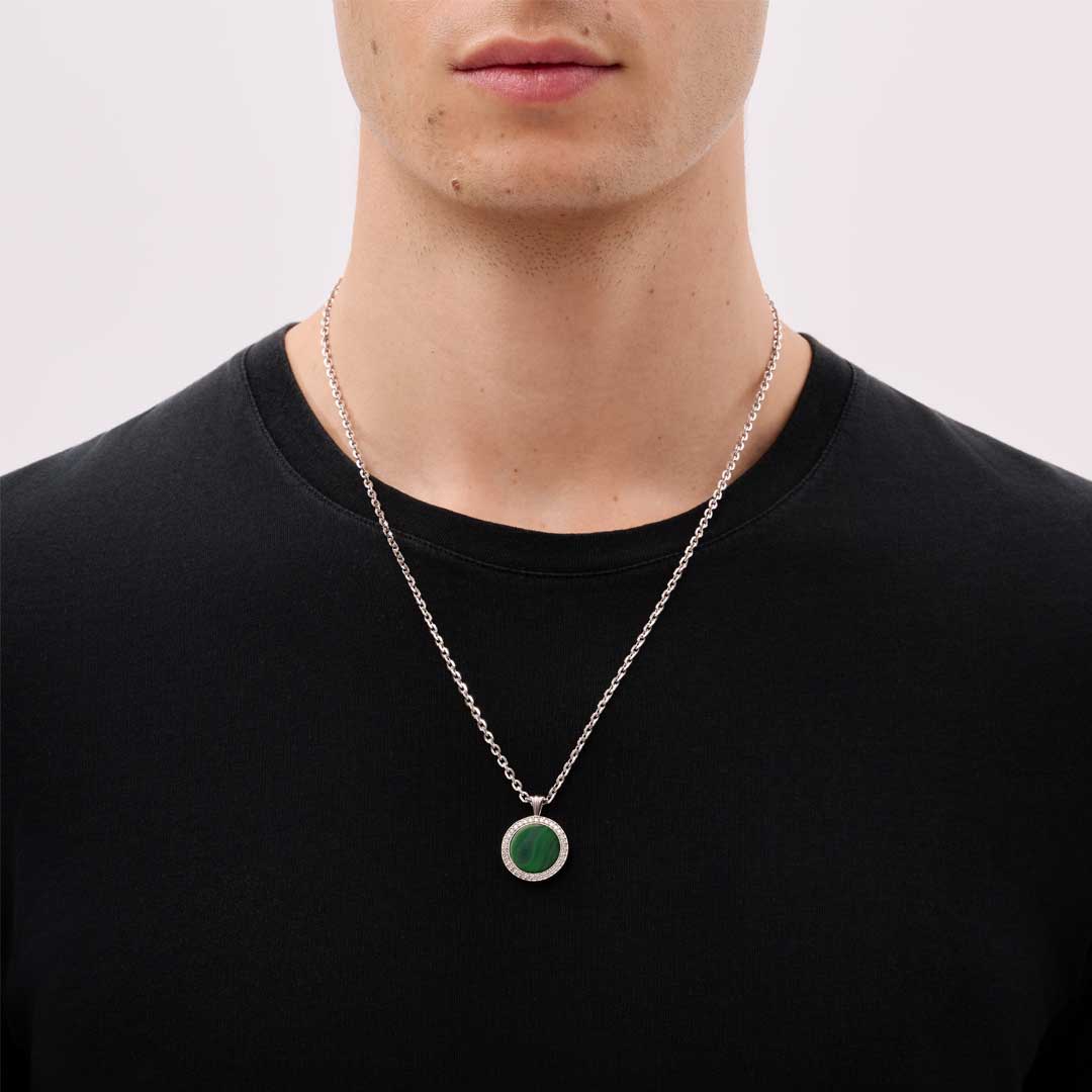 Gioiello in argento Collana in argento 925 malachite e diamante Emanuele bicocchi