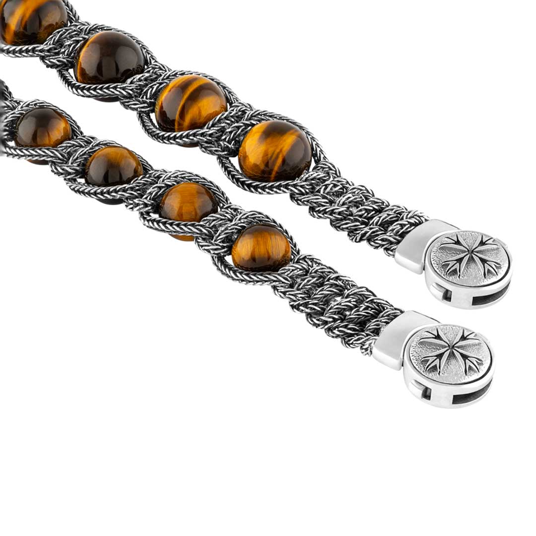 Bracelet in silver Silver Bracelet with Tiger’s Eye Beads Emanuele bicocchi