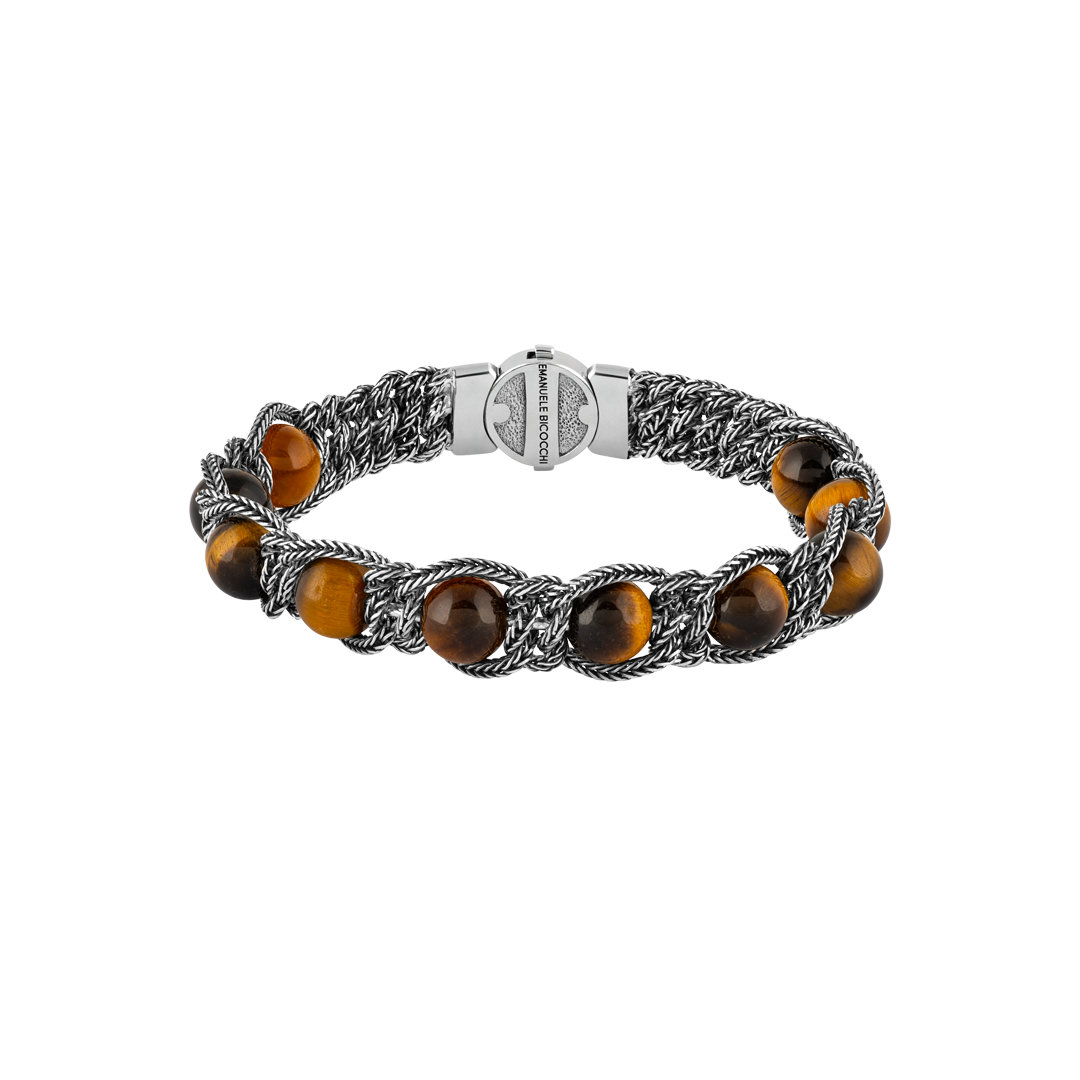 Gioiello in argento Bracciale in argento e sfere in occhio di tigre Emanuele bicocchi