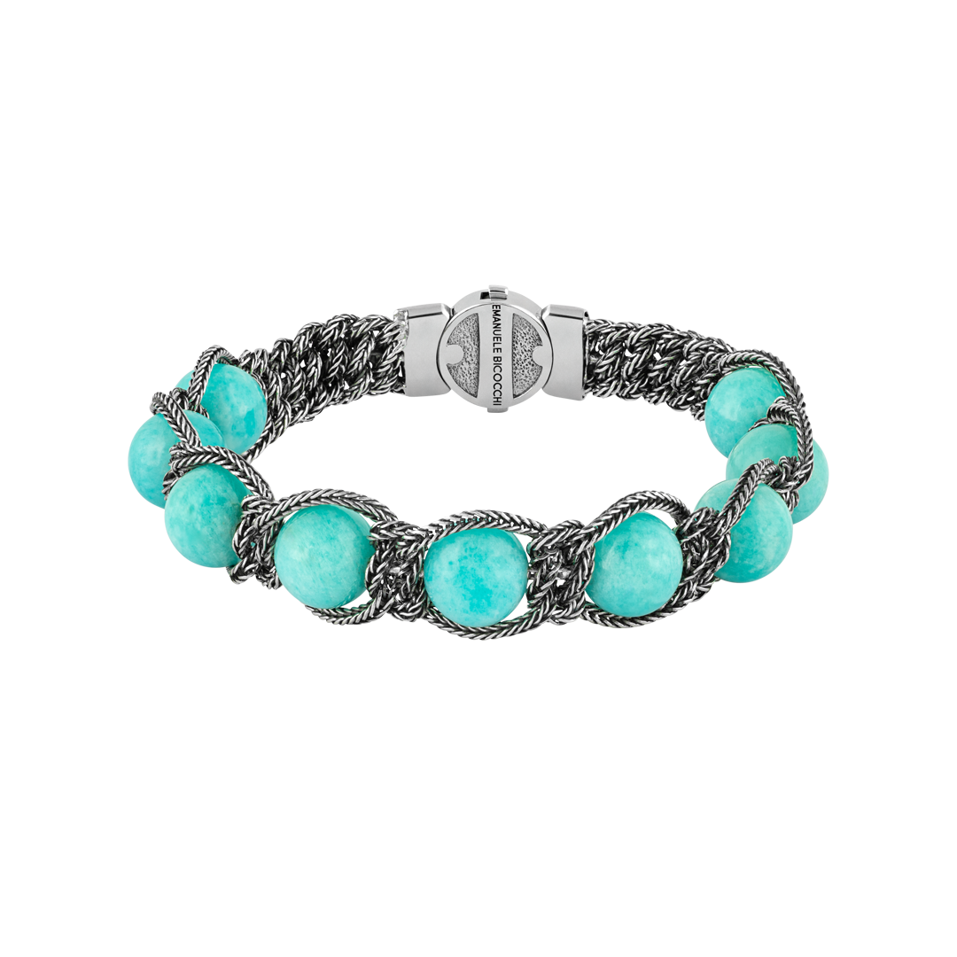 Silver bracelet with amazonite beads