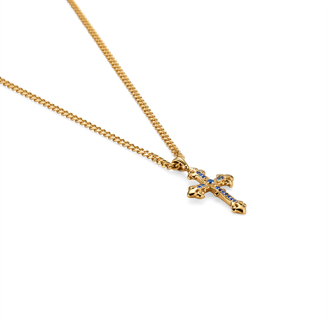Gioiello in yellow gold Avelli Cross Necklace Sapphires (small) Emanuele bicocchi