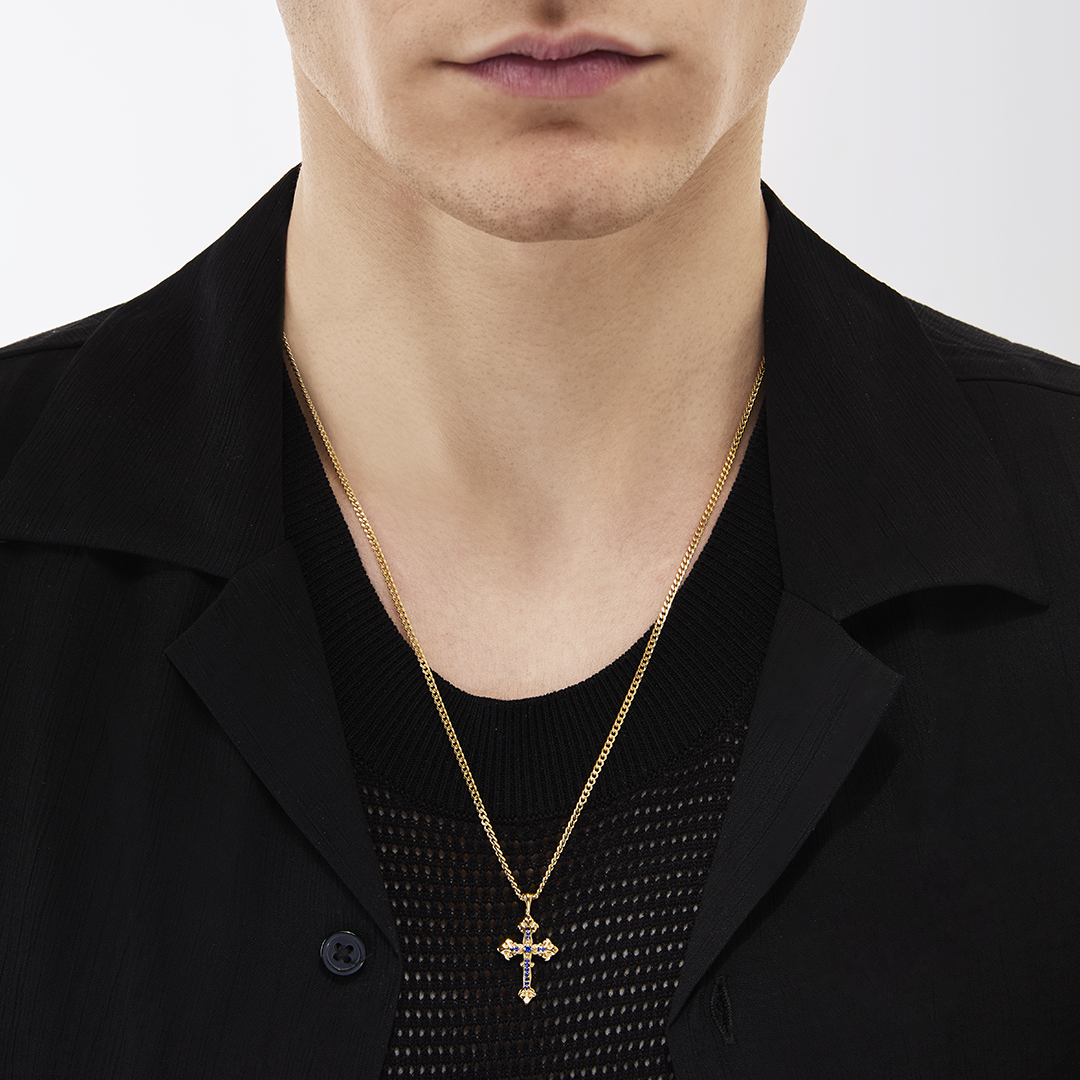 Gioiello in oro giallo Collana Croce Avelli Zaffiri (piccola) Emanuele bicocchi