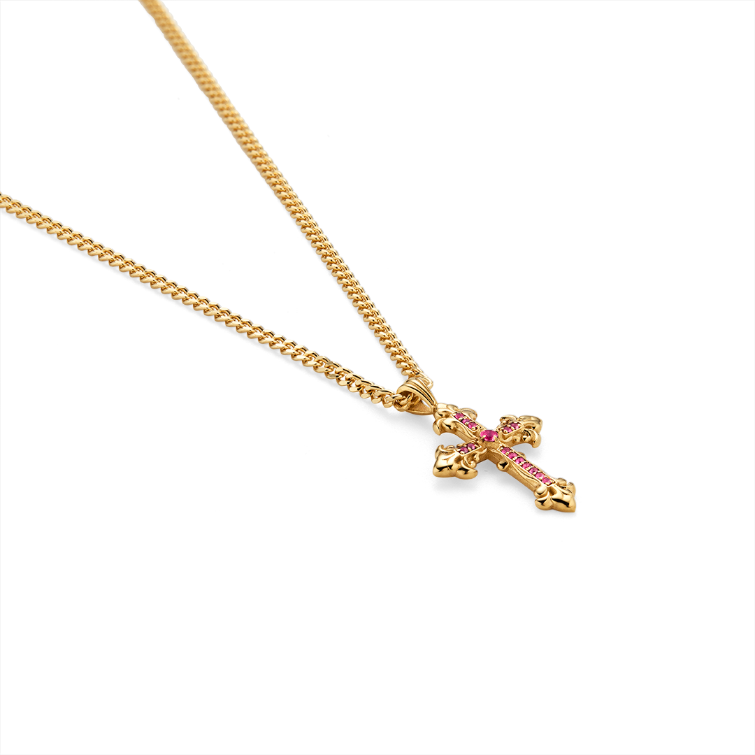 Gioiello in yellow gold Avelli Cross Necklace Rubies (small) Emanuele bicocchi