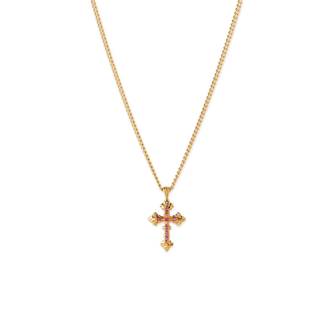 Gioiello in yellow gold Avelli Cross Necklace Rubies (small) Emanuele bicocchi