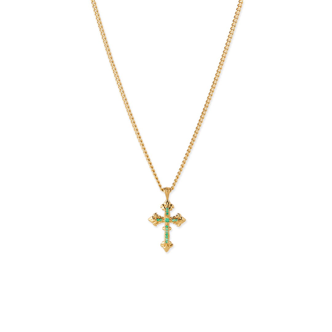 Gioiello in yellow gold Avelli Cross Necklace Emeralds (small) Emanuele bicocchi