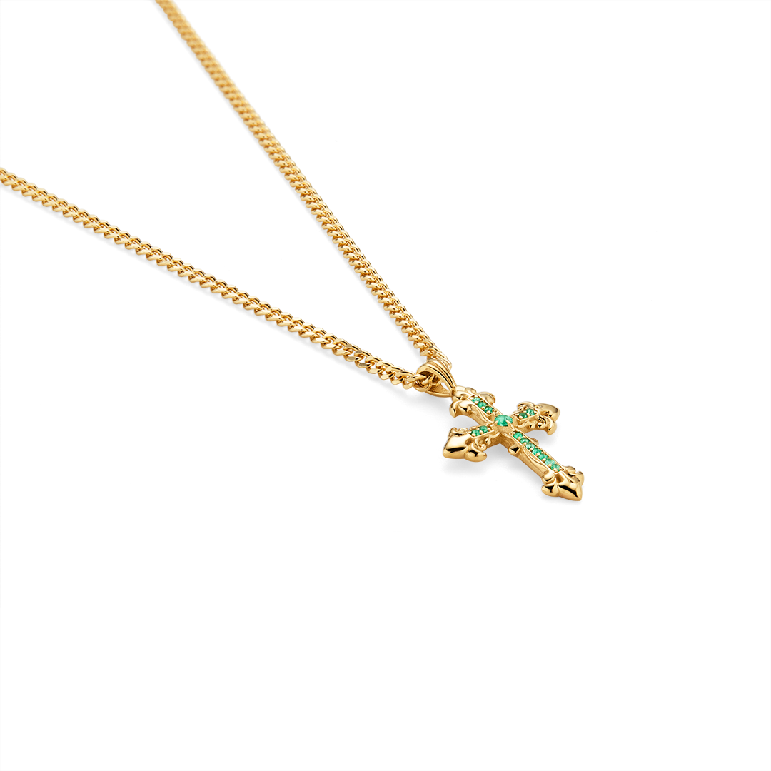 Avelli Cross Necklace Emeralds (small)3