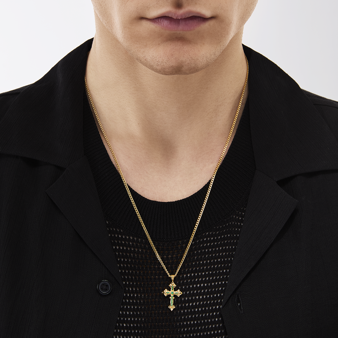 Avelli Cross Necklace Emeralds (small)2