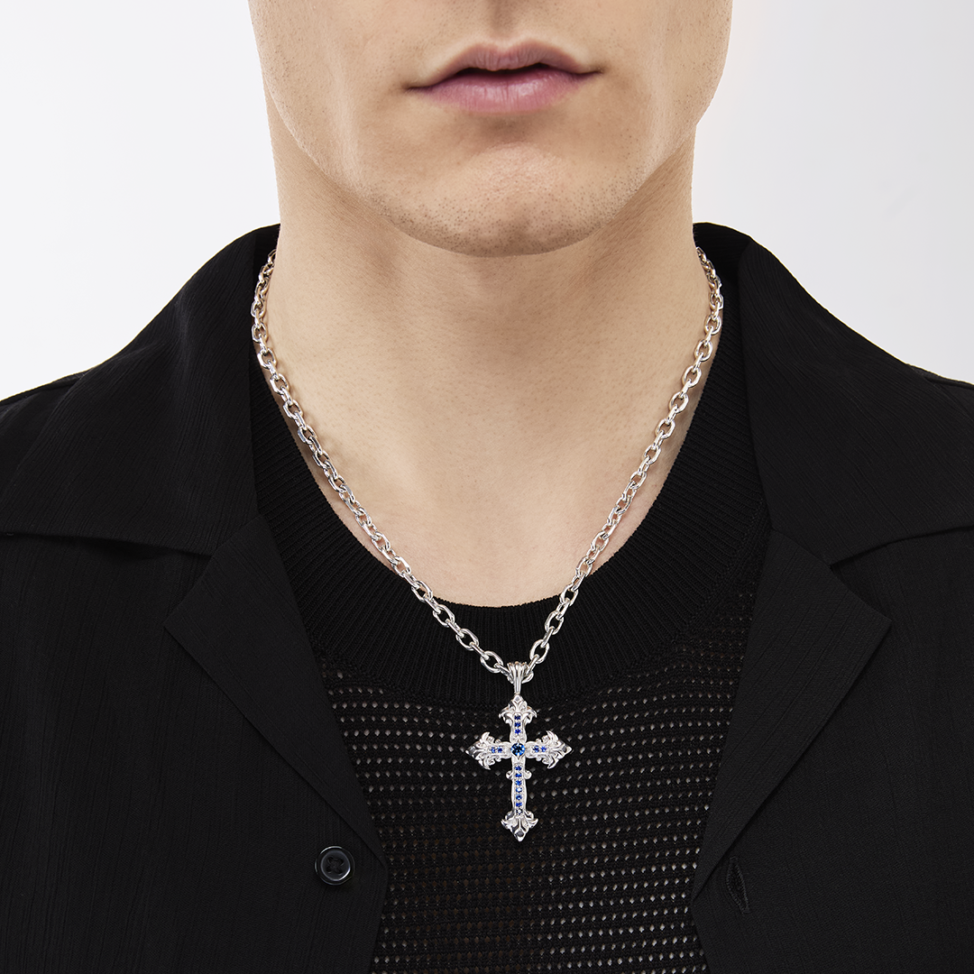 Gioiello in silver Avelli Cross Sapphires Necklace Emanuele bicocchi