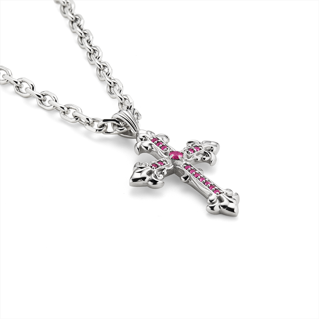 Gioiello in argento Collana Croce Avelli Rubini Emanuele bicocchi