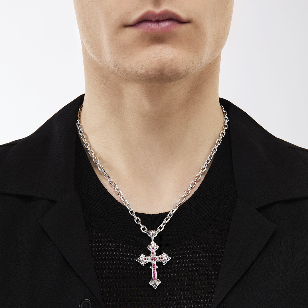 Gioiello in argento Collana Croce Avelli Rubini Emanuele bicocchi