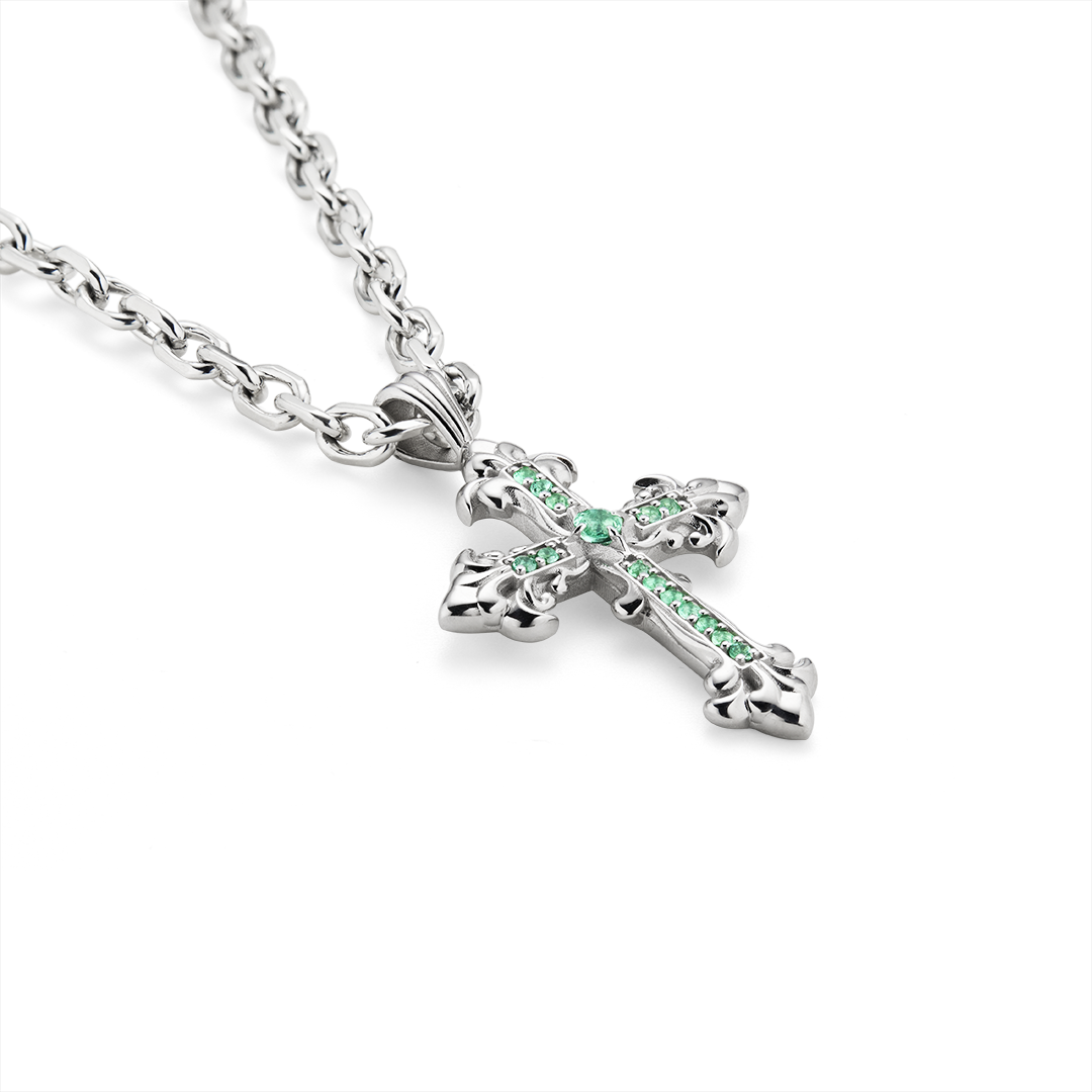 Gioiello in argento Collana Croce Avelli Smeraldi Emanuele bicocchi