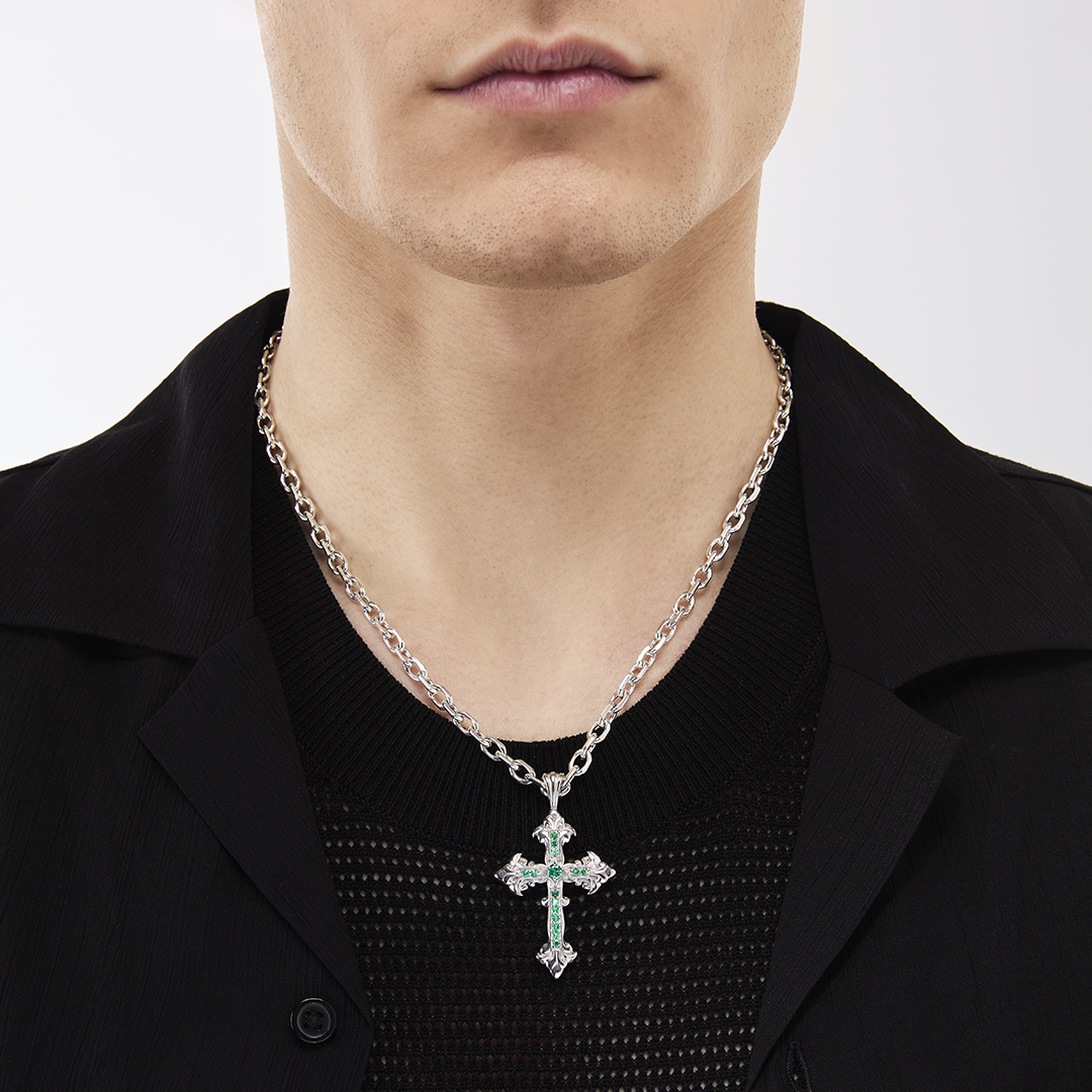 Gioiello in argento Collana Croce Avelli Smeraldi Emanuele bicocchi