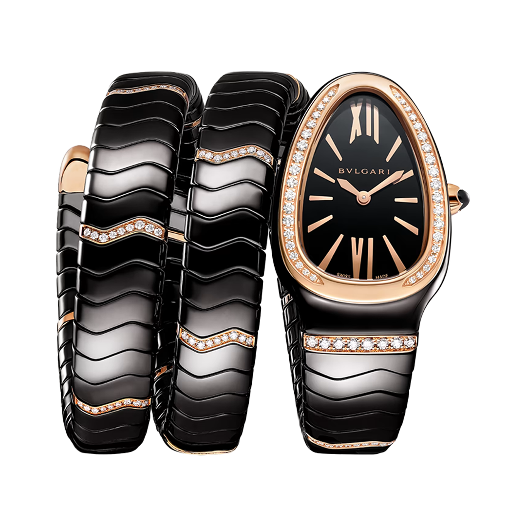 Orologio in ceramica e oro rosa Serpenti Spiga Bulgari