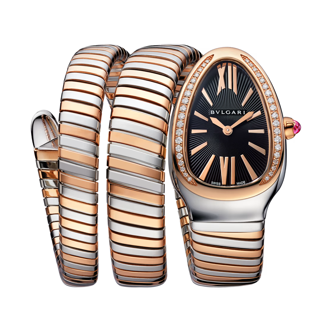 Orologio in acciaio e oro rosa Serpenti Tubogas Bulgari