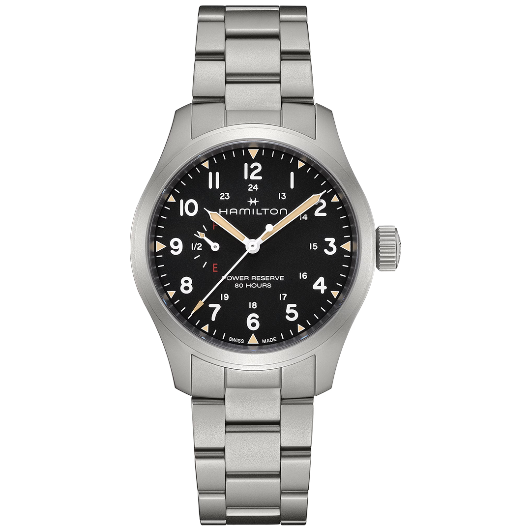 Orologio in acciaio Khaki Field Mechanical Power Reserve Hamilton