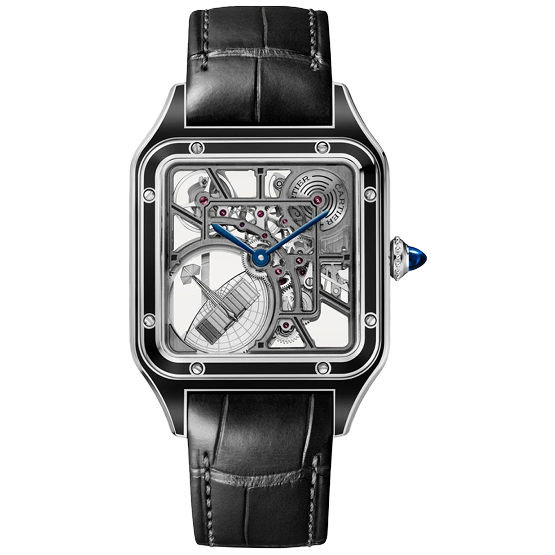 Orologio in acciaio e lacca nera Santos-Dumont Cartier