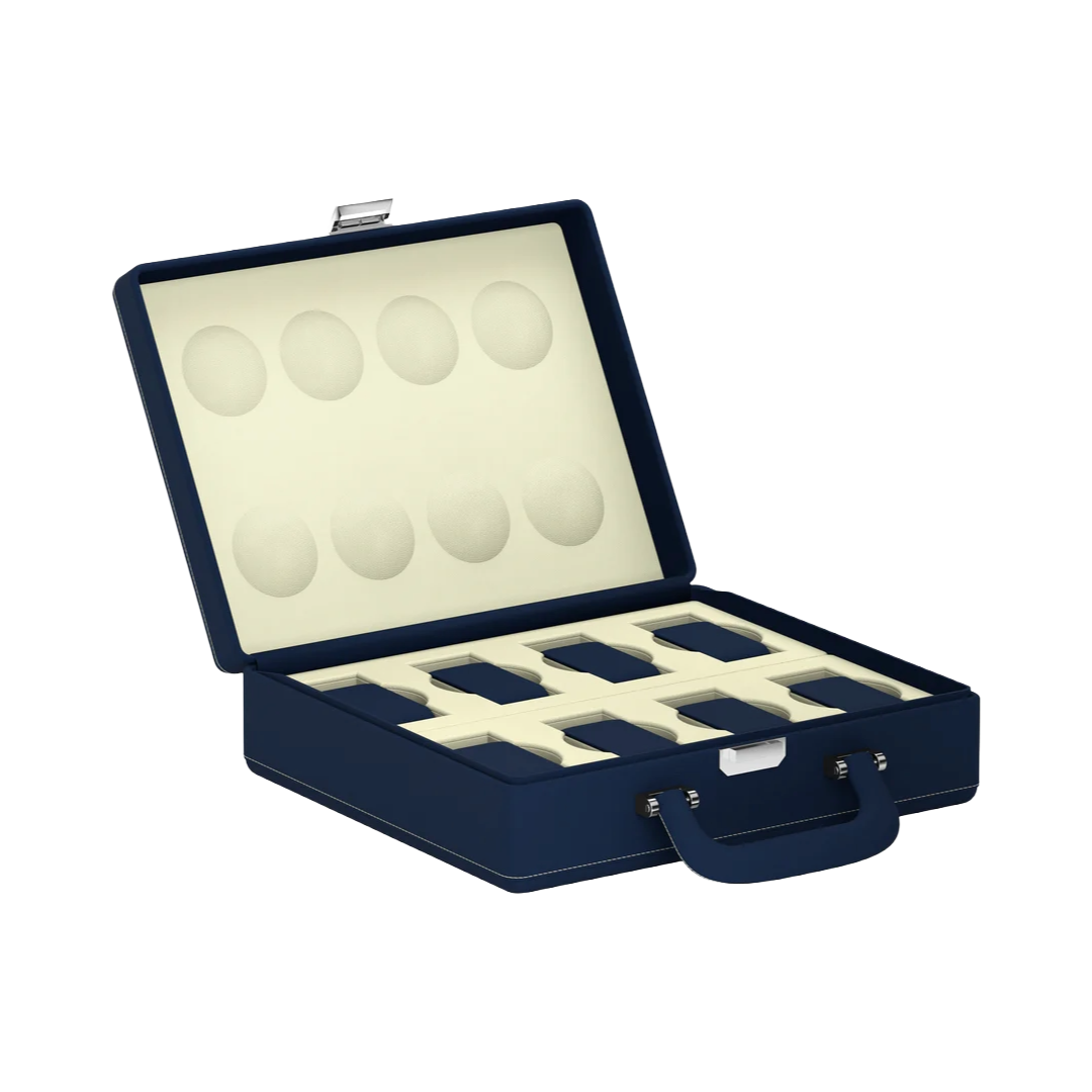 Accessorio in pelle panama Valigetta 8 Pelle blu notte/crema Scatola del tempo