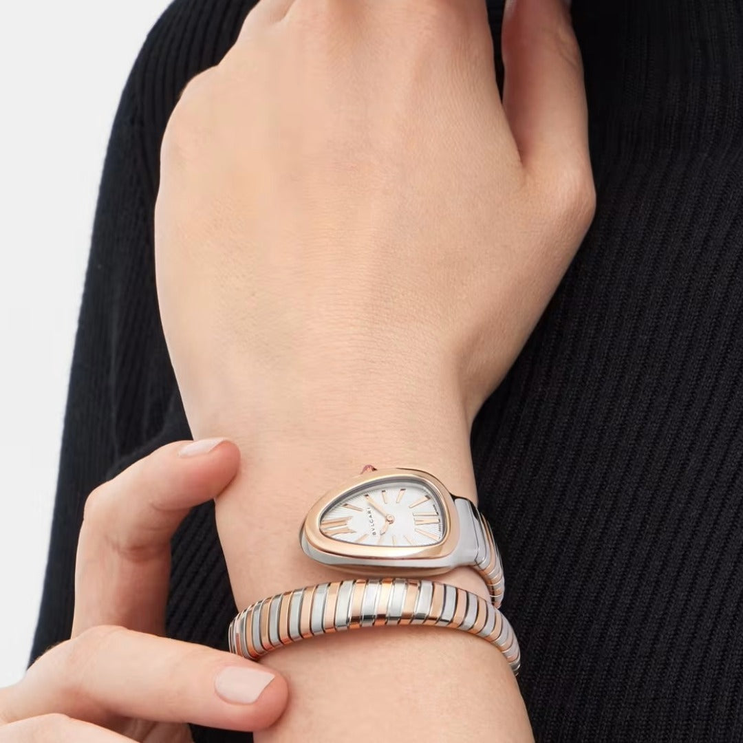 Orologio in acciaio e oro rosa Serpenti Tubogas Bulgari