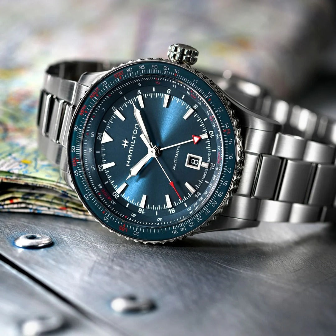 Orologio in acciaio Khaki Aviation Converter Auto GMT Hamilton