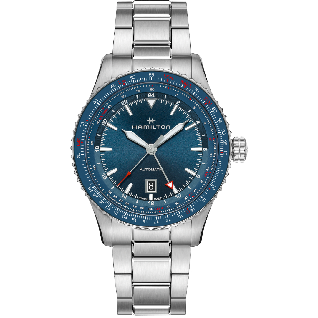 Orologio in acciaio Khaki Aviation Converter Auto GMT Hamilton