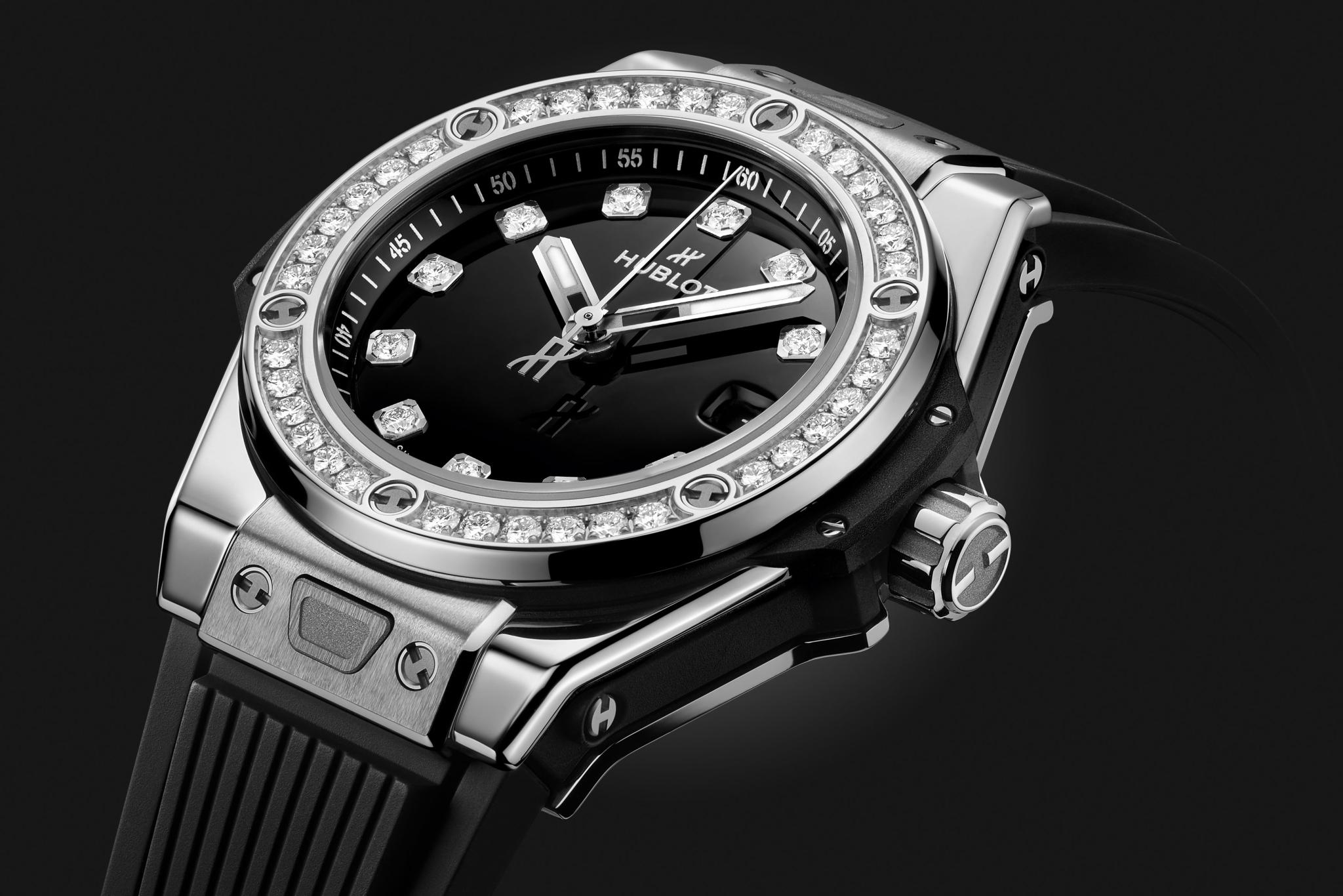 Watch in steel Big Bang One Click Steel Diamonds Hublot