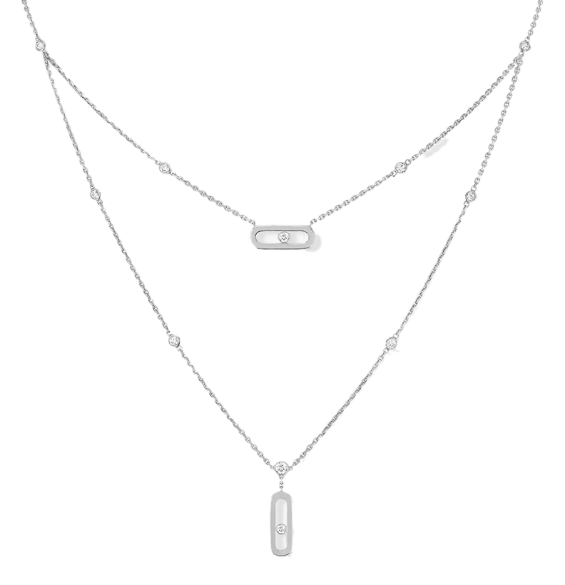 Gioiello in oro bianco Collana Move Uno 2 Rows Pavé Messika