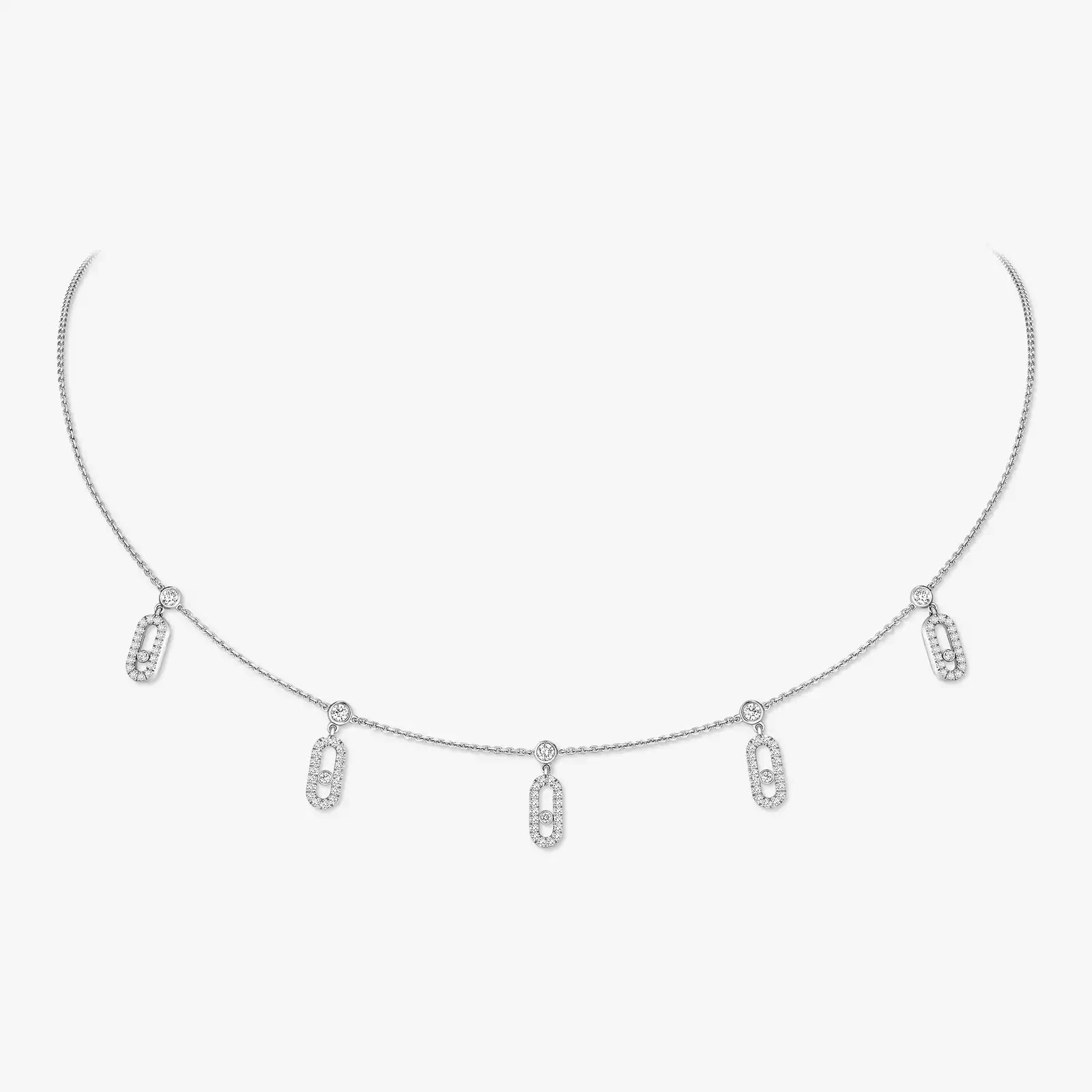 Gioiello in oro bianco Pendente Chocker Move Uno con charm e pavé Messika