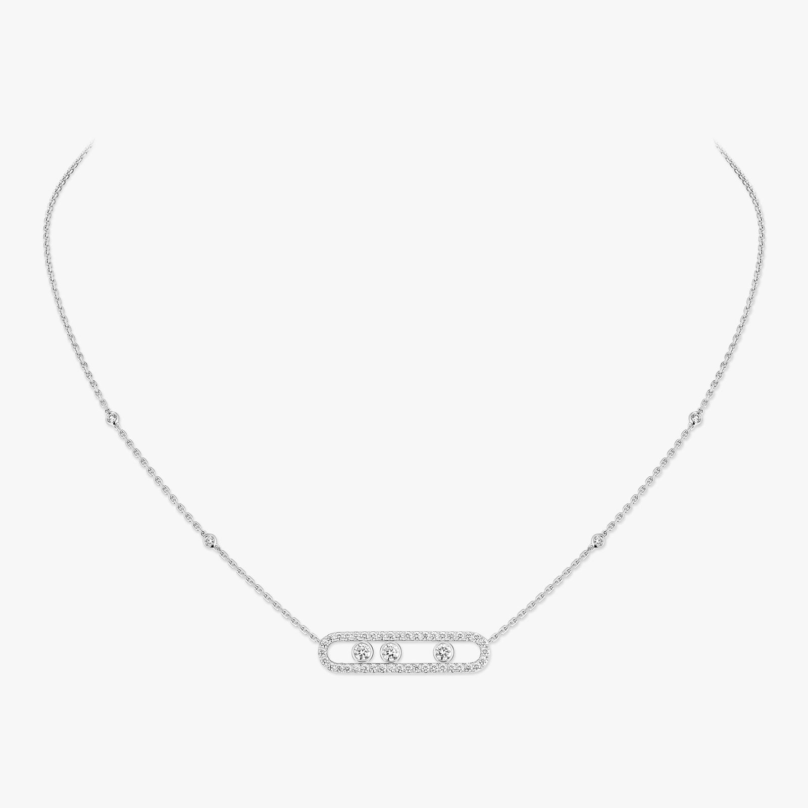 Gioiello in oro bianco Collana Move con pavé Messika