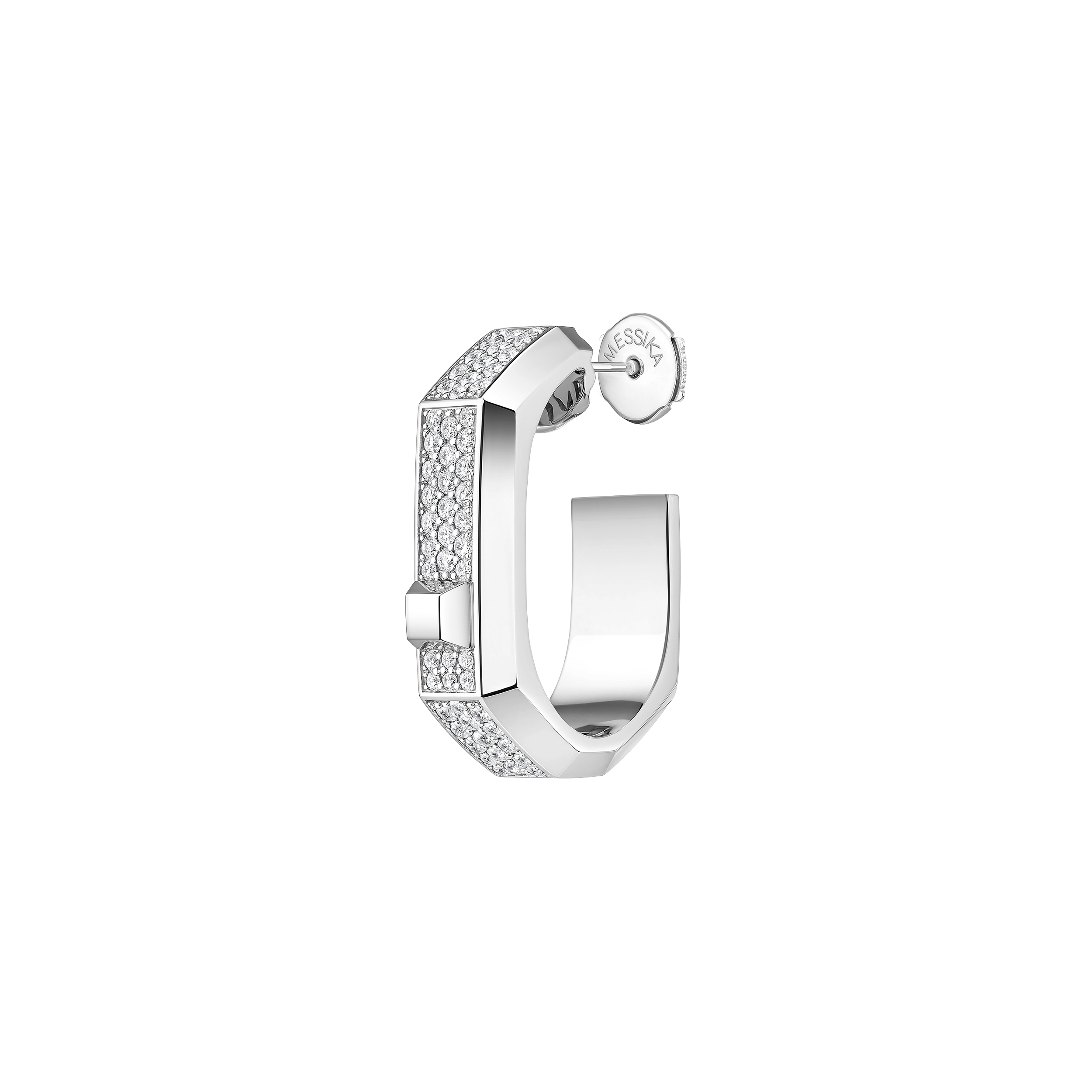 Gioiello in white gold Moderniste single pavé hoop earring medium Messika