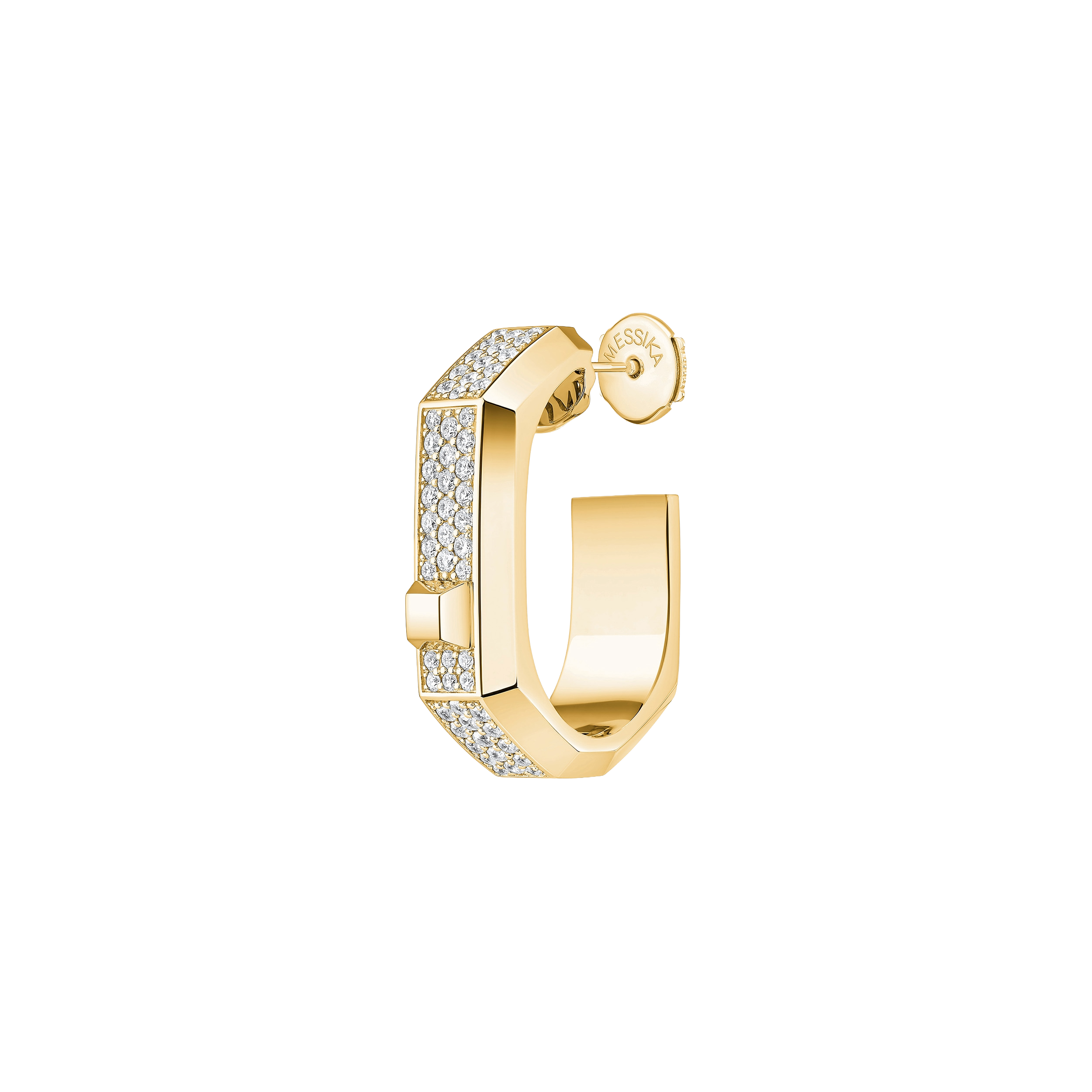 Gioiello in yellow gold Moderniste single pavé hoop earring medium Messika